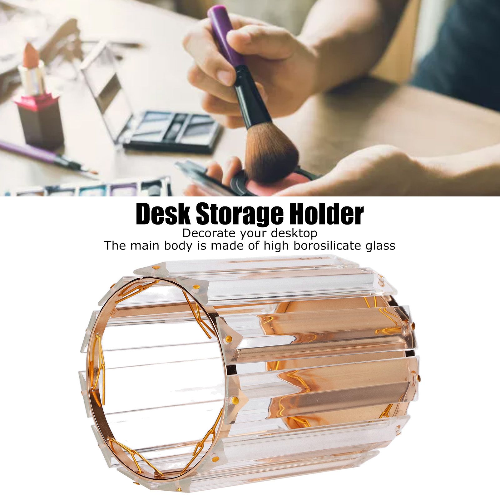 Cosmetic Brush Holder Transparent Glass Round Decorative Desktop Pen Storage view 15