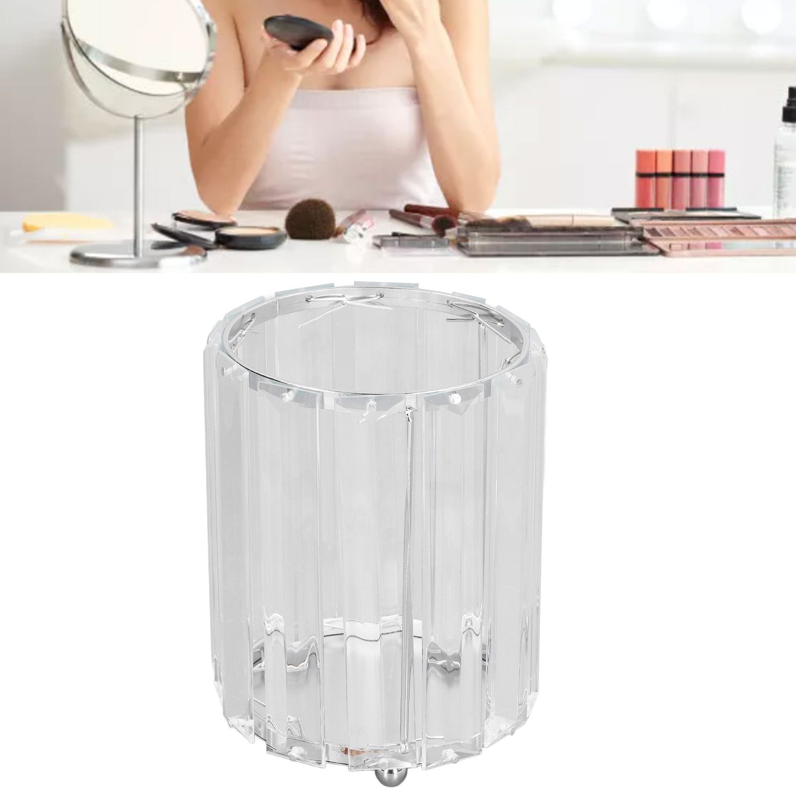 Cosmetic Brush Holder Transparent Glass Round Decorative Desktop Pen Storage view 11