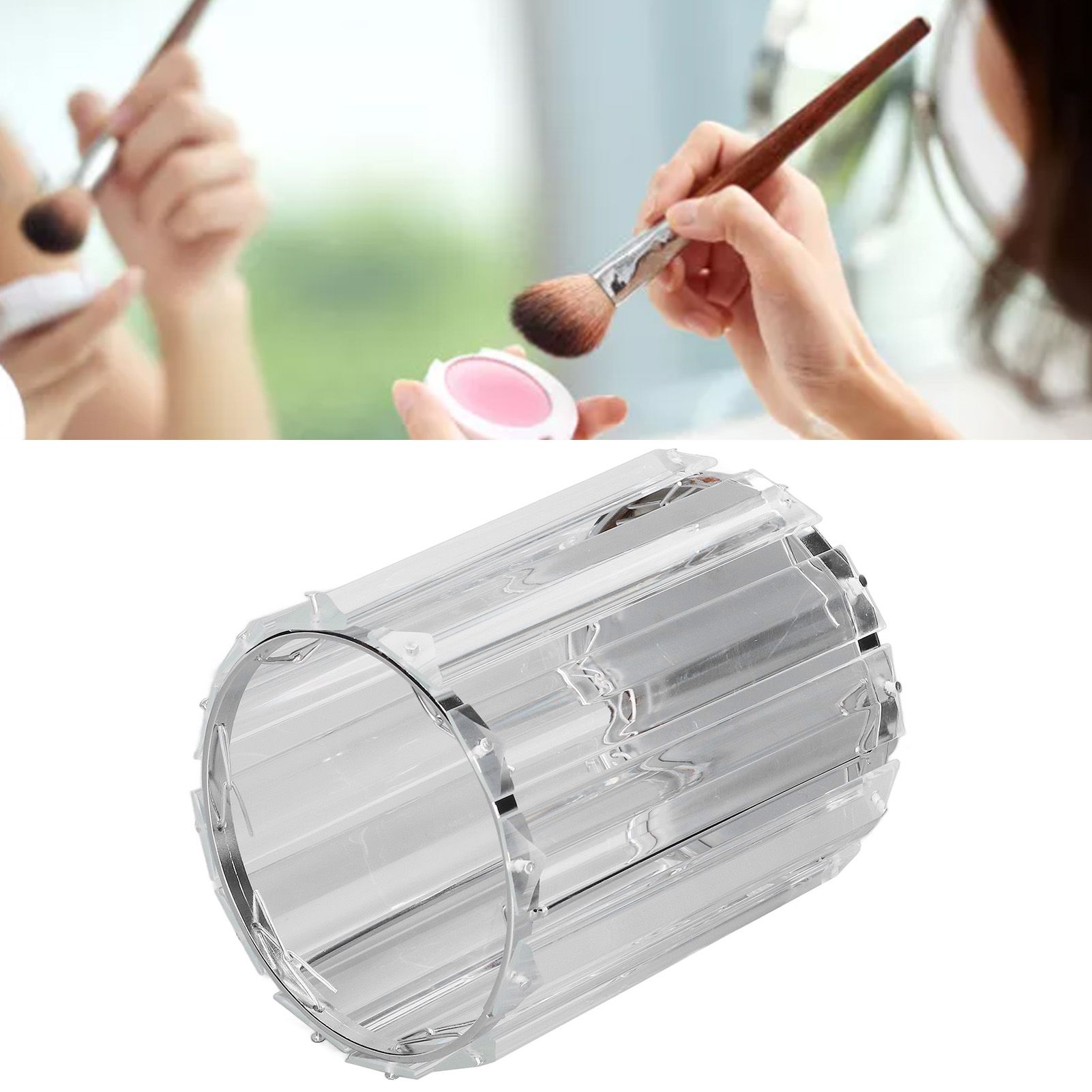 Cosmetic Brush Holder Transparent Glass Round Decorative Desktop Pen Storage view 12