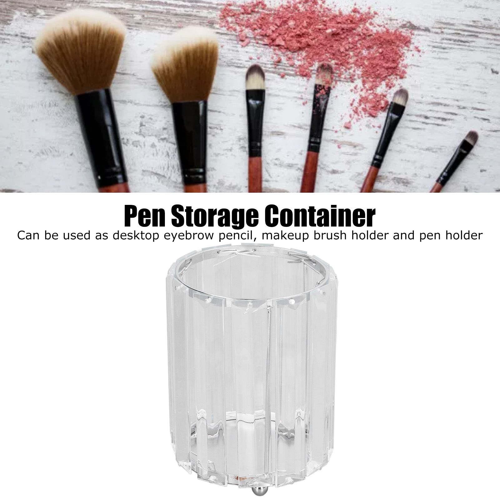 Cosmetic Brush Holder Transparent Glass Round Decorative Desktop Pen Storage view 14