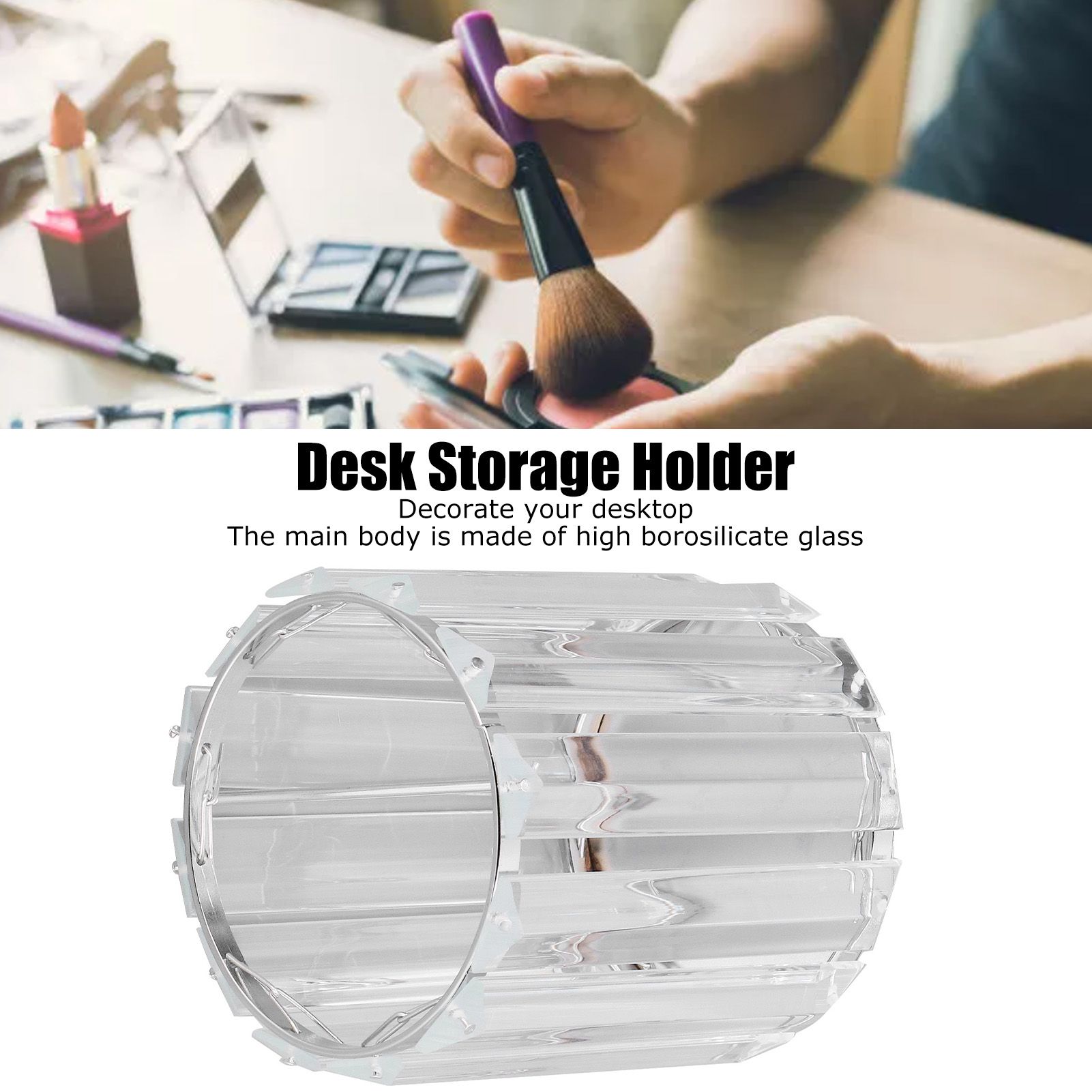 Cosmetic Brush Holder Transparent Glass Round Decorative Desktop Pen Storage view 15