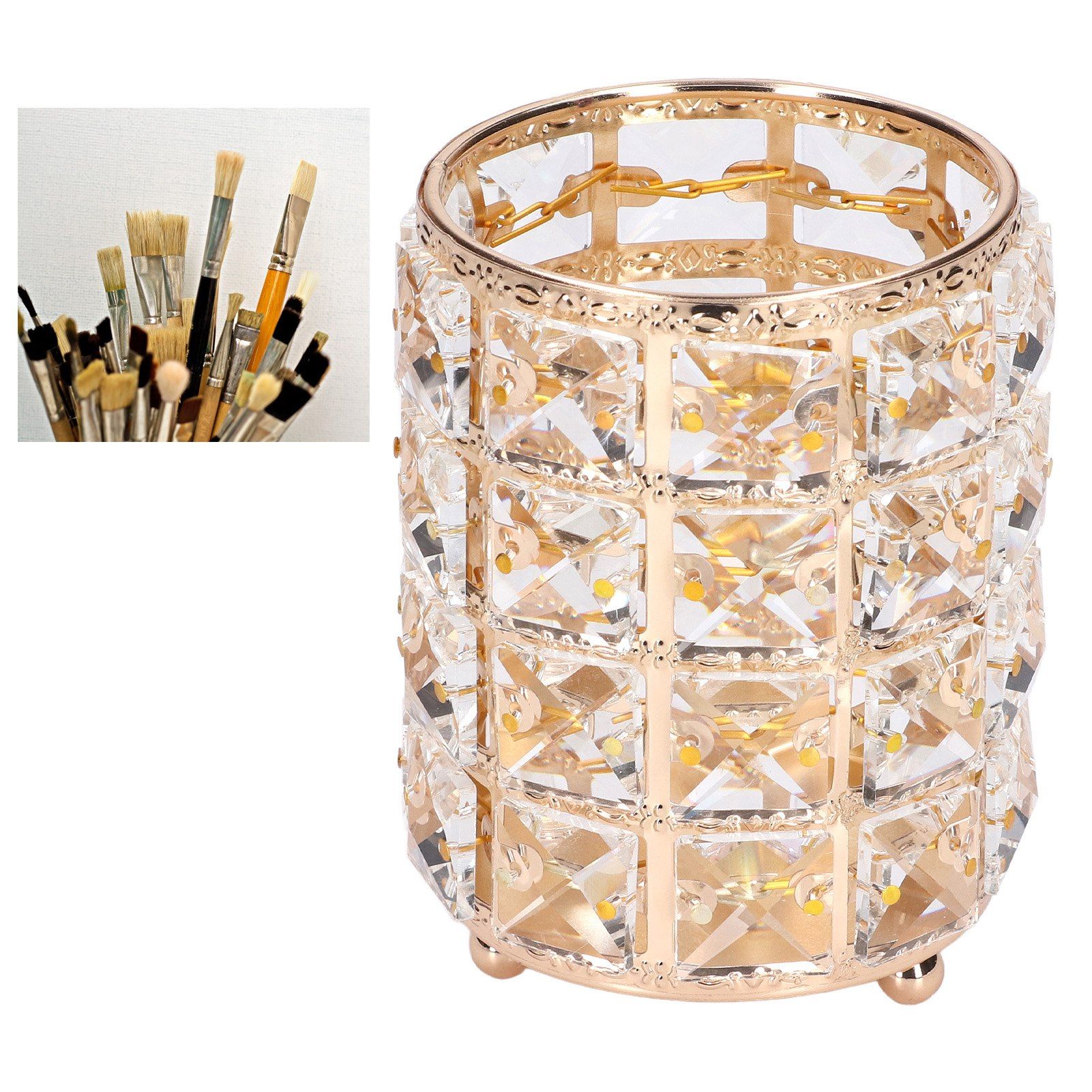 Crystal Makeup Brush Holder European Style Rounded Crystal Glass Cosmetic view 11
