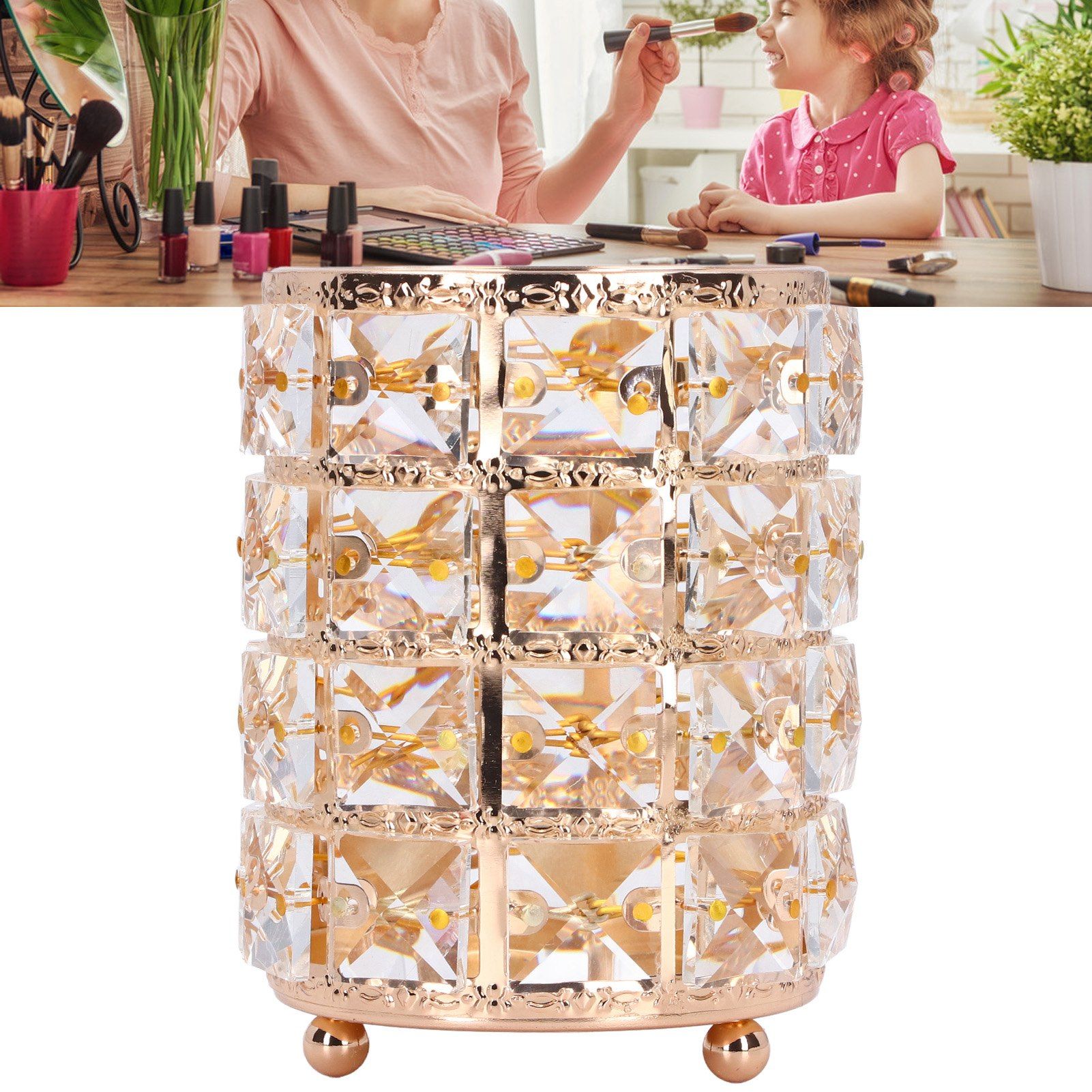 Crystal Makeup Brush Holder European Style Rounded Crystal Glass Cosmetic view 12