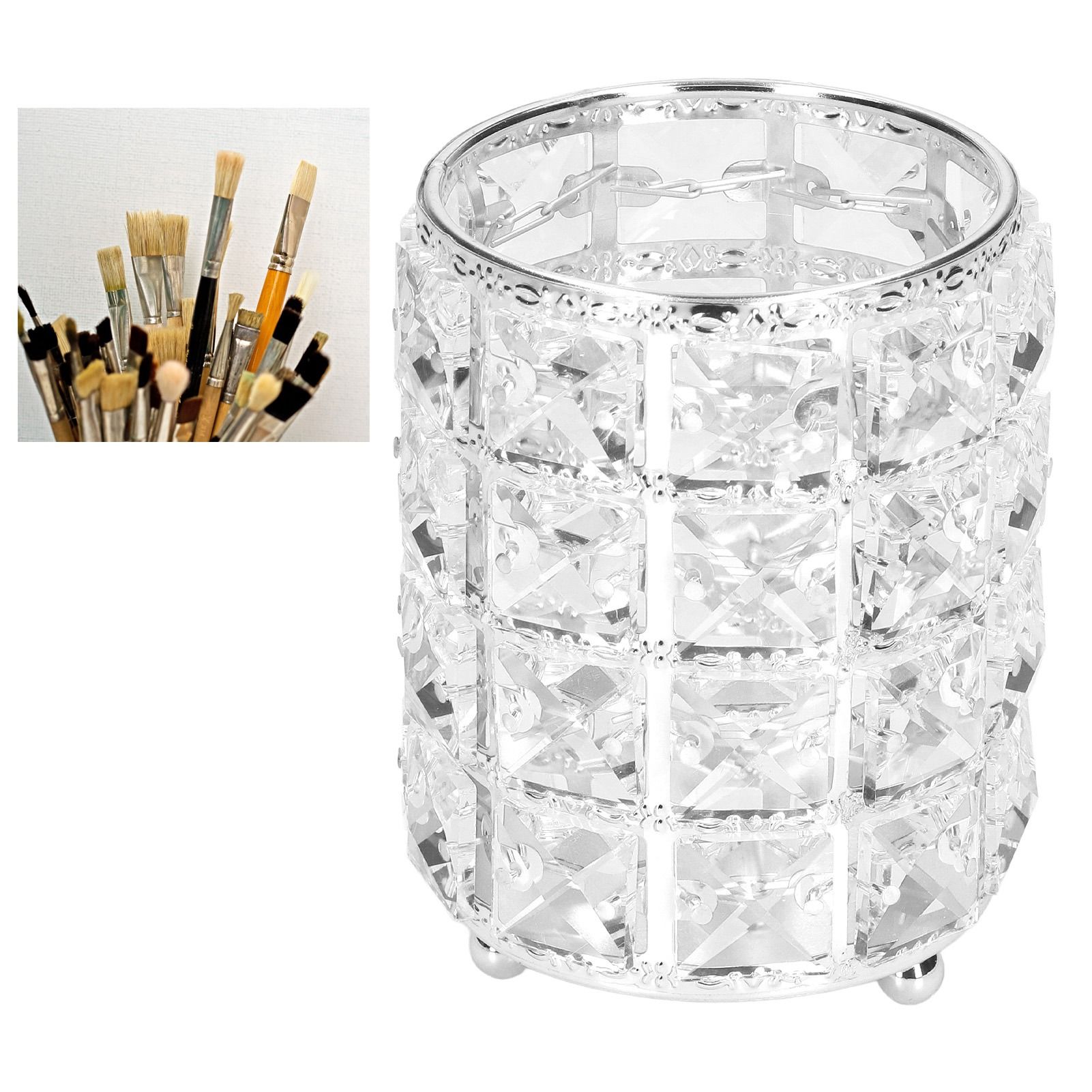 Crystal Makeup Brush Holder European Style Rounded Crystal Glass Cosmetic view 11