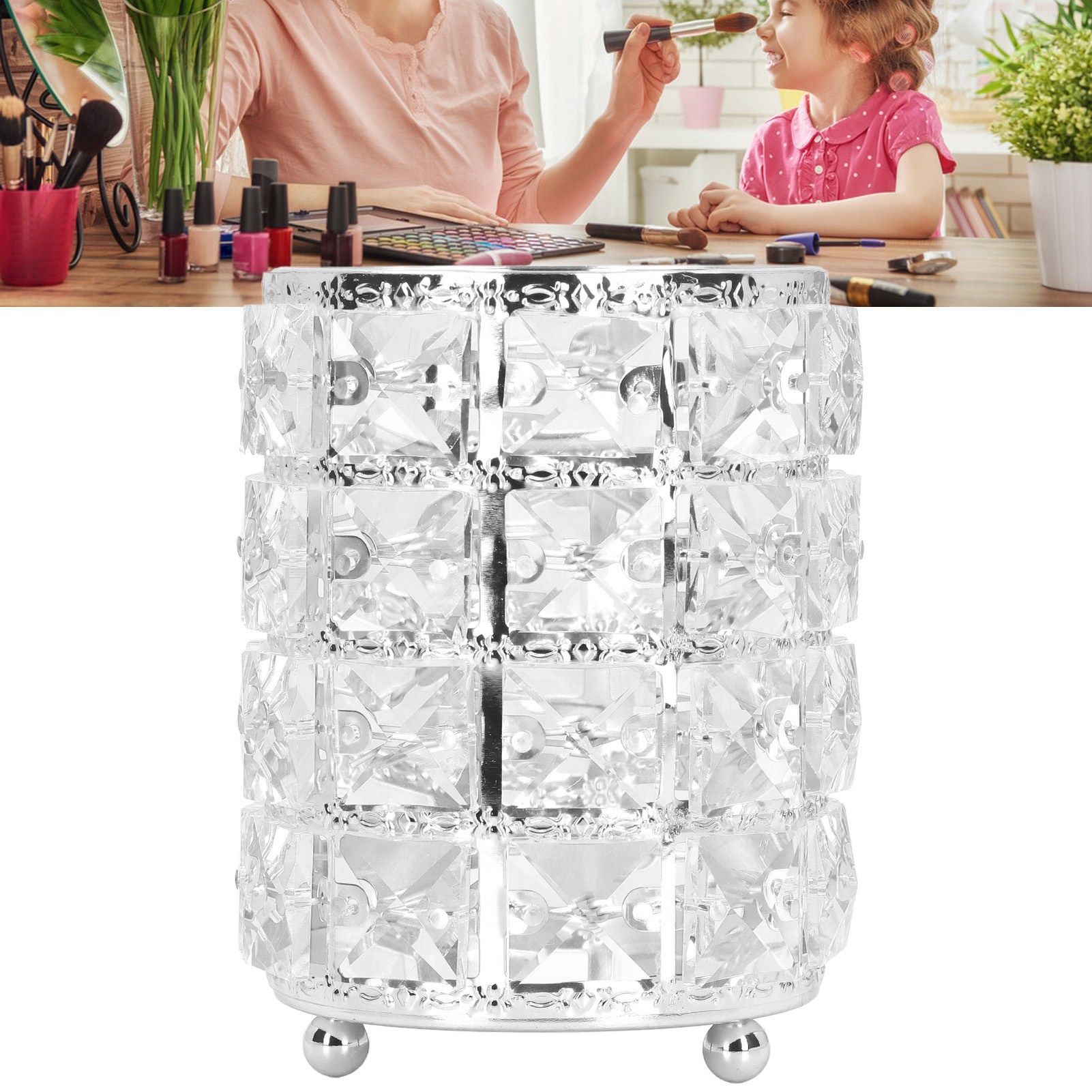 Crystal Makeup Brush Holder European Style Rounded Crystal Glass Cosmetic view 12