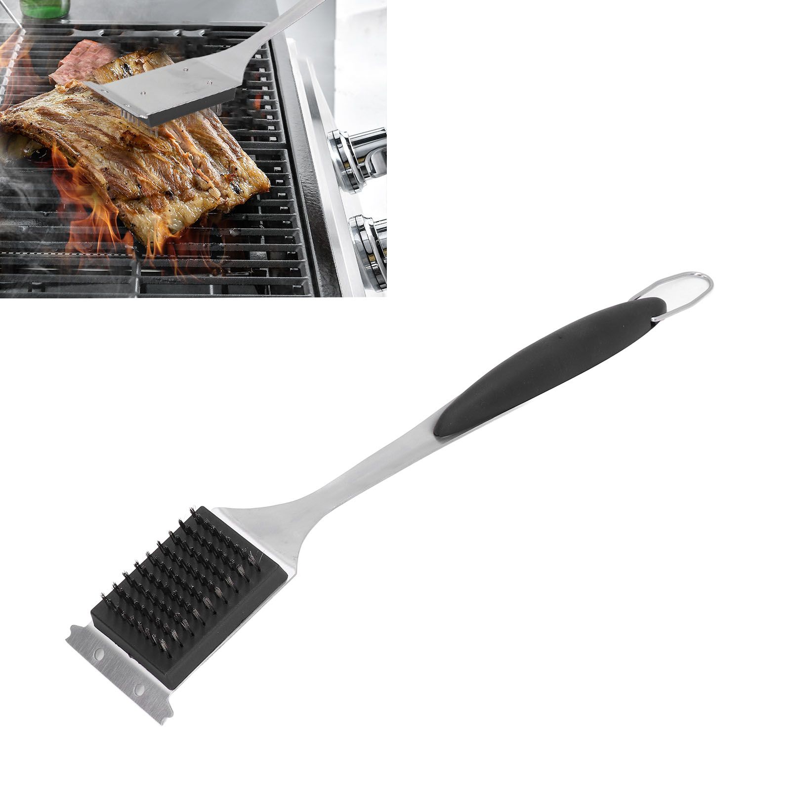 Barbecue Grill Brush Scraper Long Handle Stainless Steel Silver No Scratch view 11