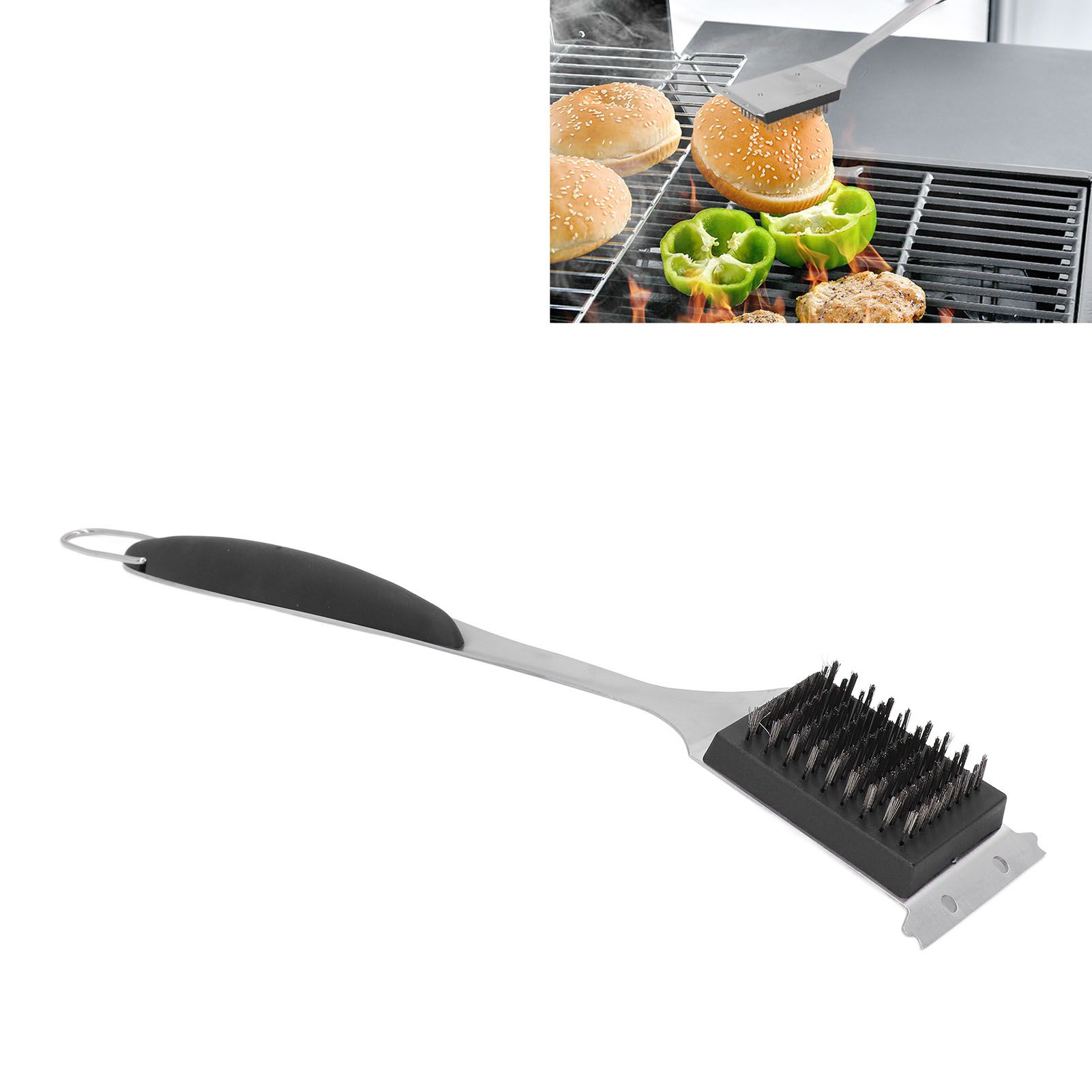 Barbecue Grill Brush Scraper Long Handle Stainless Steel Silver No Scratch view 12