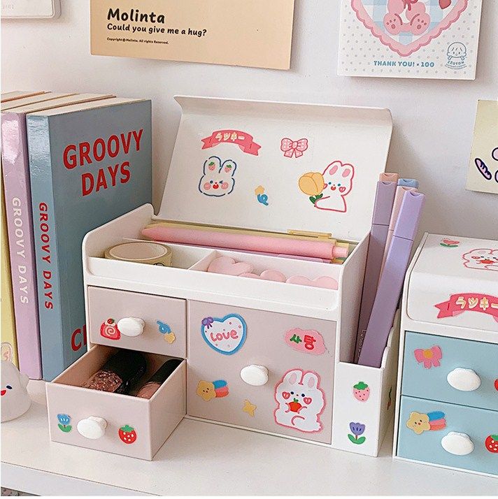 Desktop Storage Box Cute Plastic Drawer Desktop Storage Box Large Capacity view 2