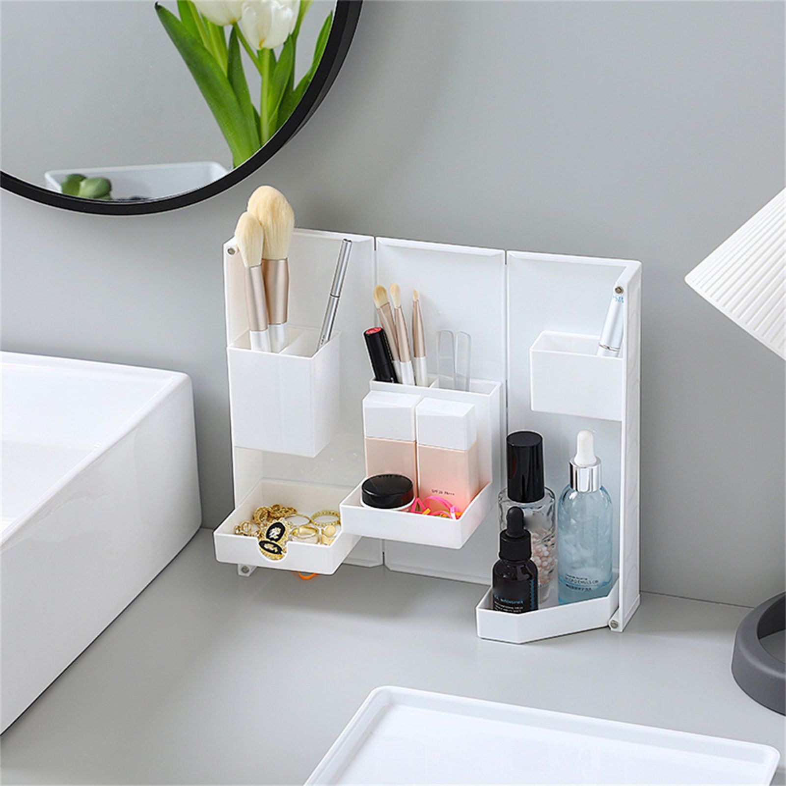 Folding Standable Stationery Box Office Pencil Holder Desktop Magnetic Plastic view 3