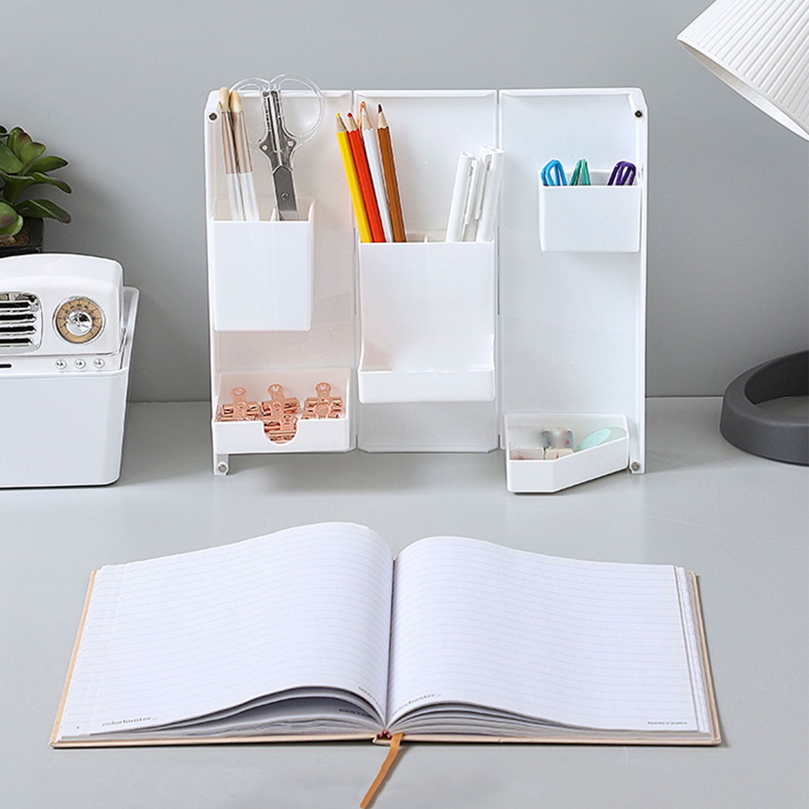 Folding Standable Stationery Box Office Pencil Holder Desktop Magnetic Plastic view 10