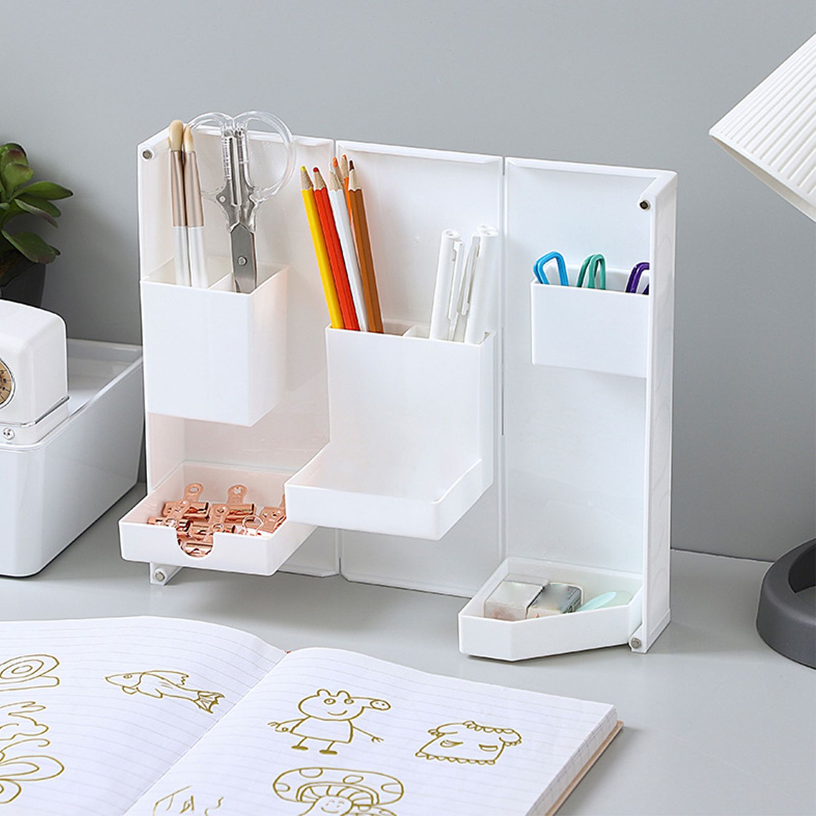 Folding Standable Stationery Box Office Pencil Holder Desktop Magnetic Plastic view 11