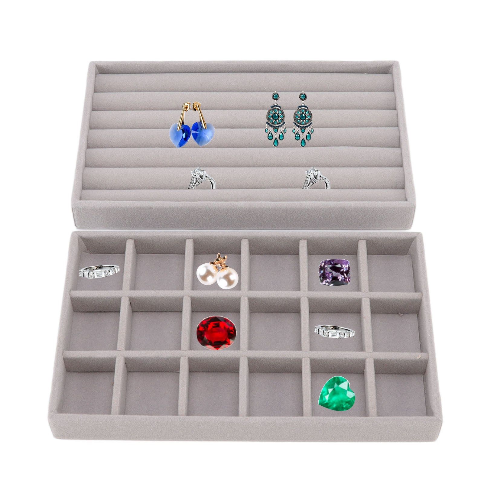 Jewelry Storage Box Various Grid Space Saving Flocked Cloth Jewelry Selection view 11