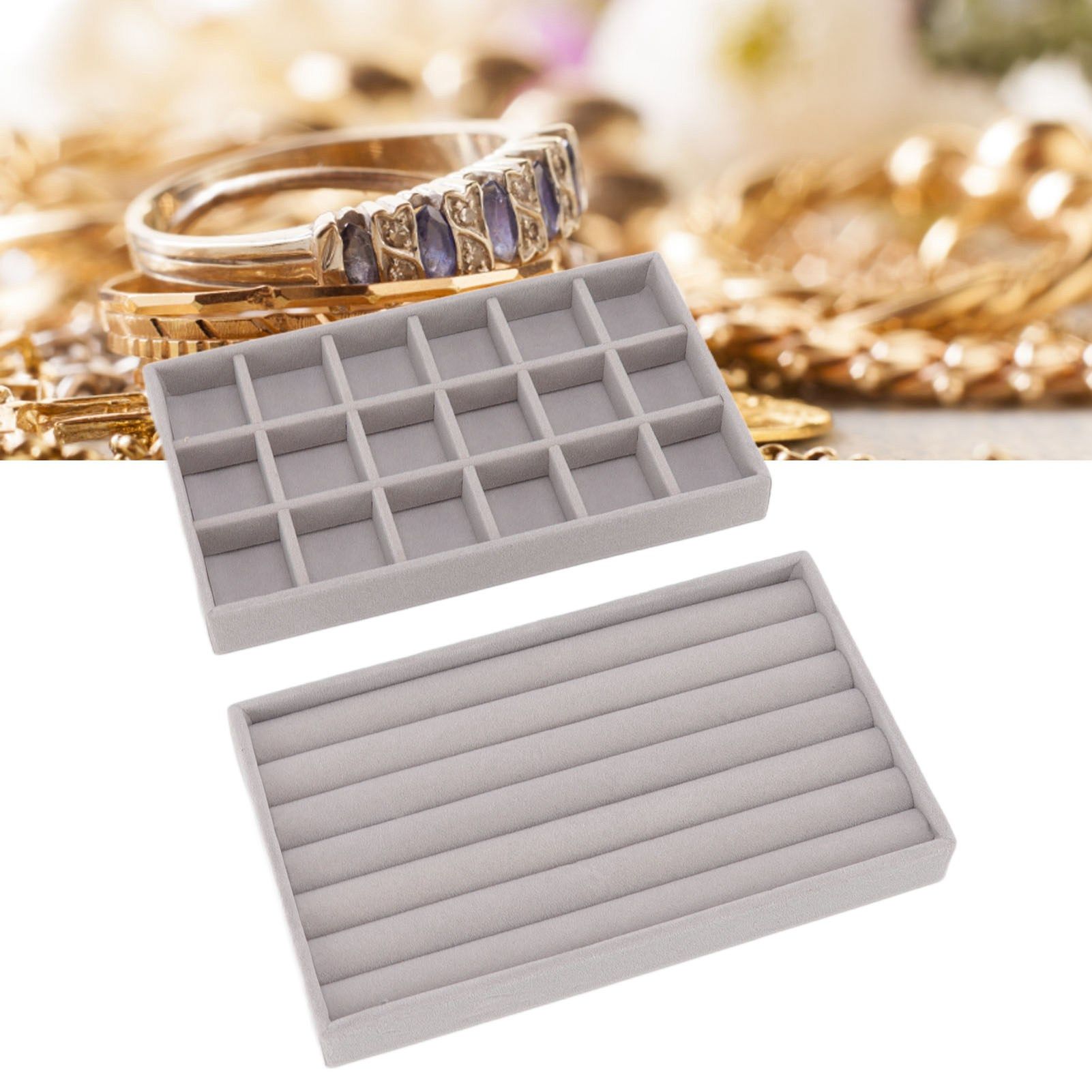 Jewelry Storage Box Various Grid Space Saving Flocked Cloth Jewelry Selection view 12