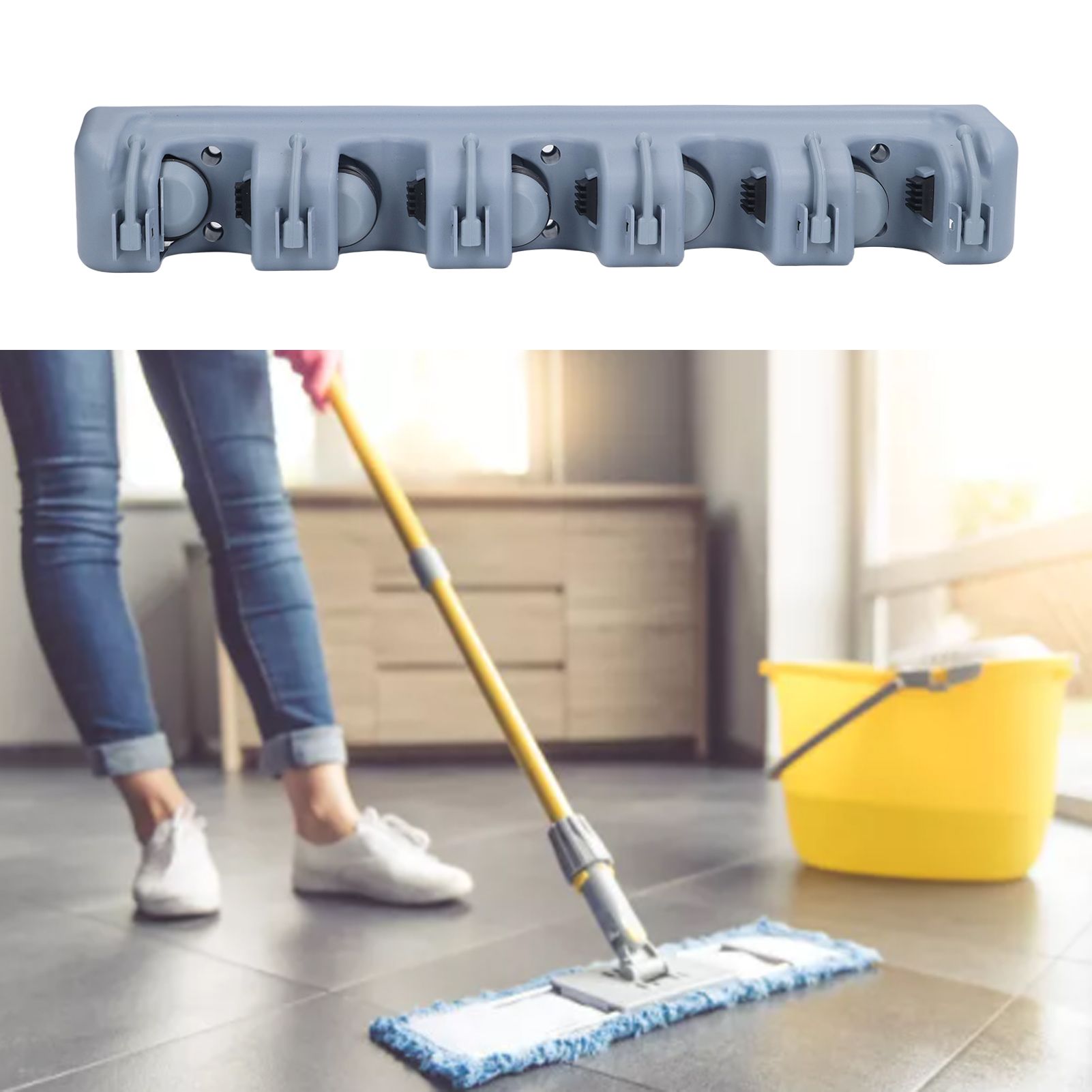 Mop Broom Holder Multifunctional Space Saving Broom Wall Mounted Rack for view 12