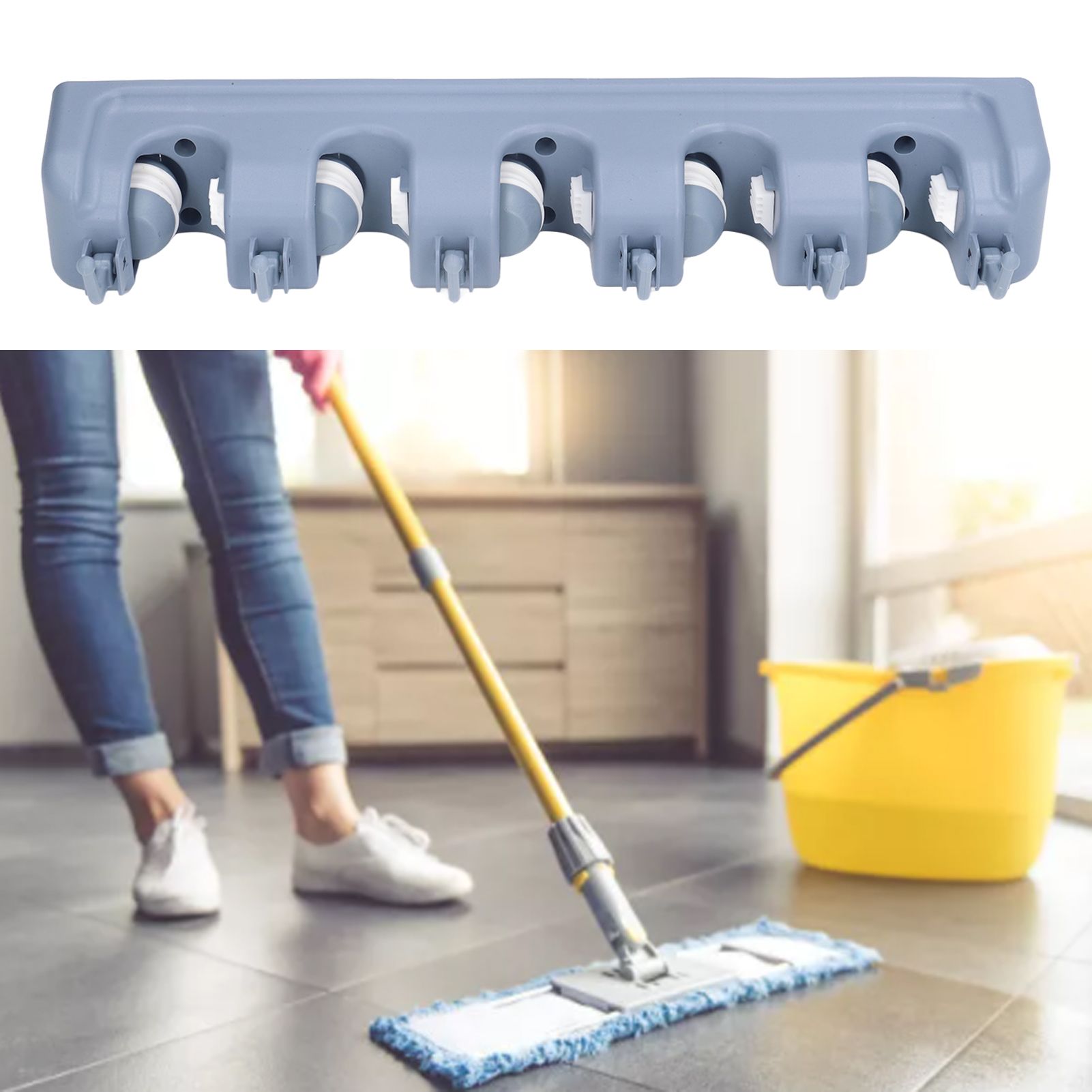 Mop Broom Holder Multifunctional Space Saving Broom Wall Mounted Rack for view 12