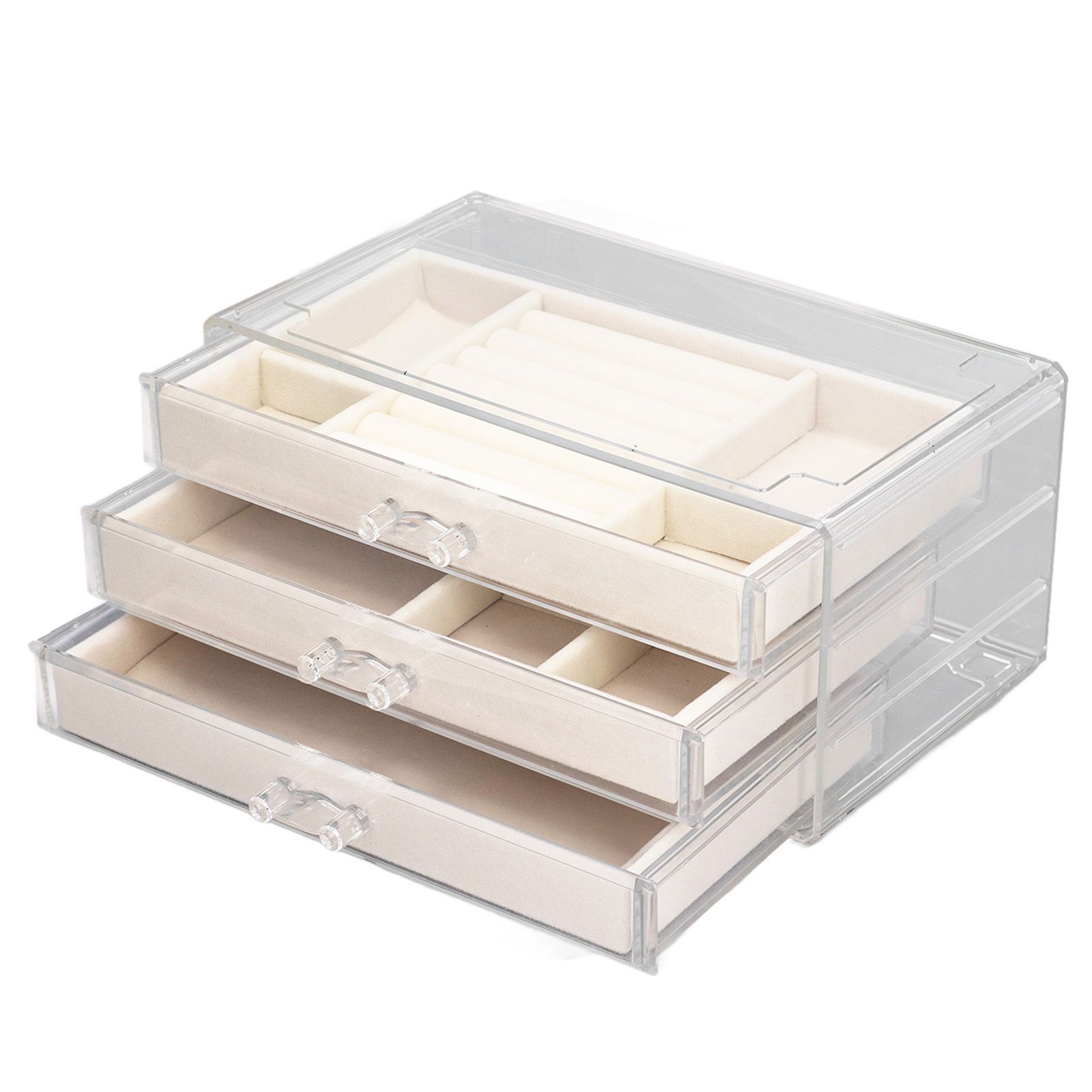 Acrylic Jewelry Organizer Clear Acrylic Beige Drawer Desk Storage Jewelry Box