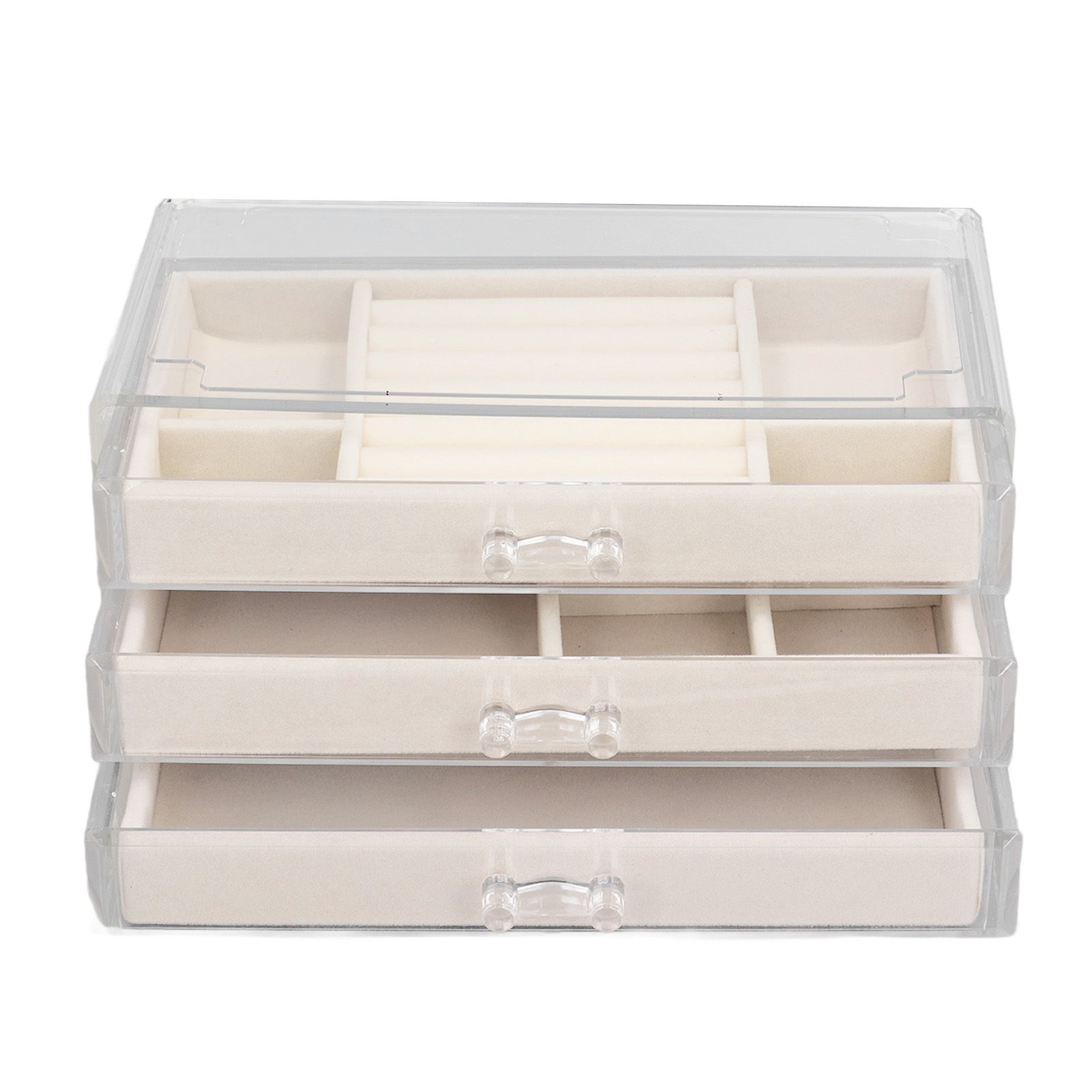 Acrylic Jewelry Organizer Clear Acrylic Beige Drawer Desk Storage Jewelry Box view 2