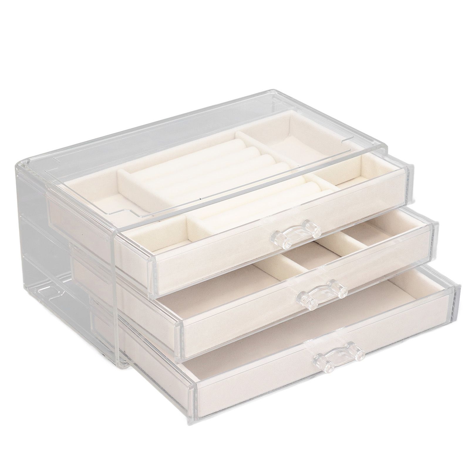 Acrylic Jewelry Organizer Clear Acrylic Beige Drawer Desk Storage Jewelry Box view 3