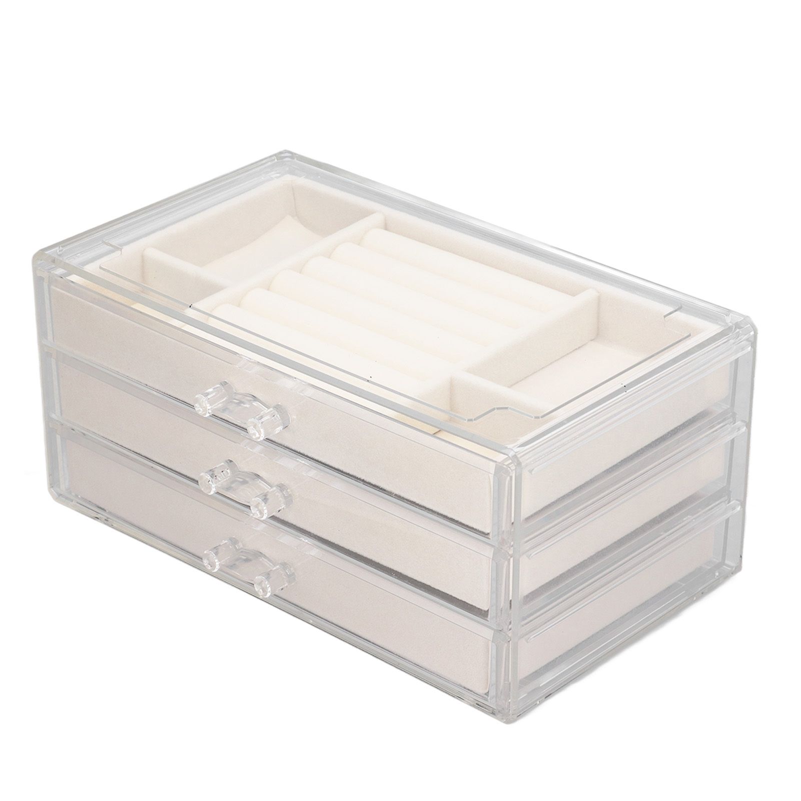 Acrylic Jewelry Organizer Clear Acrylic Beige Drawer Desk Storage Jewelry Box view 5