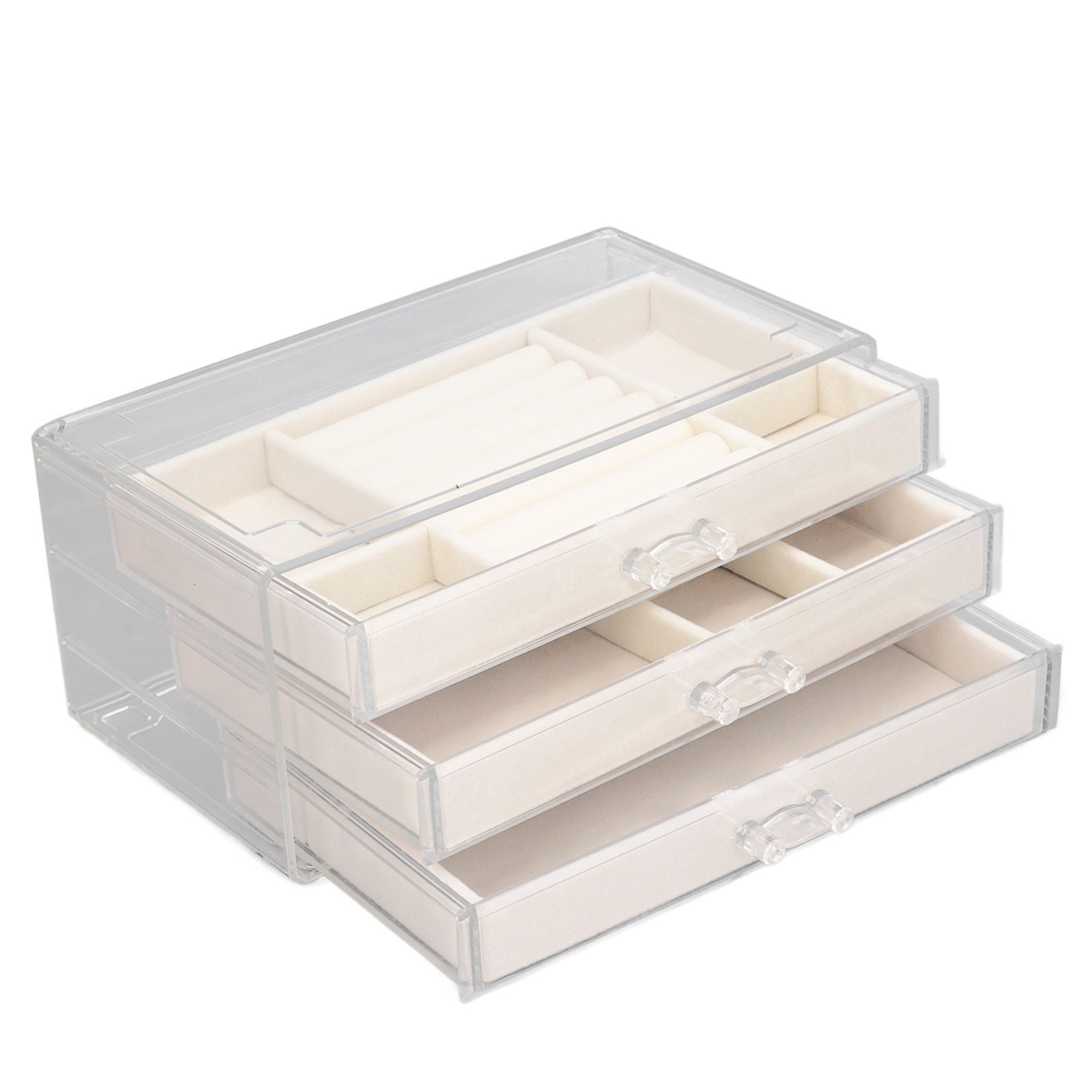 Acrylic Jewelry Organizer Clear Acrylic Beige Drawer Desk Storage Jewelry Box view 7