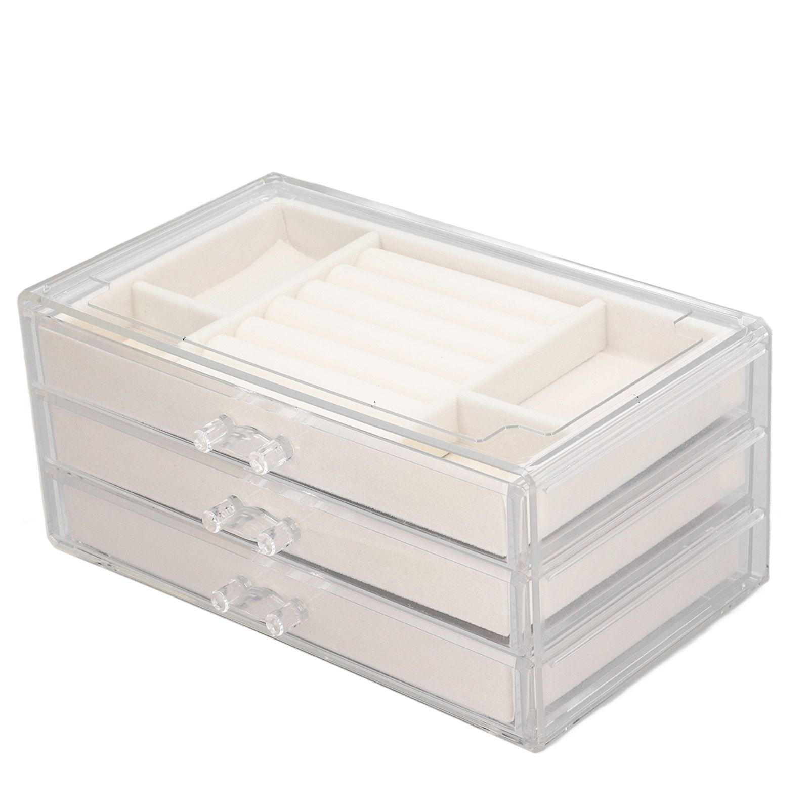 Acrylic Jewelry Organizer Clear Acrylic Beige Drawer Desk Storage Jewelry Box view 9
