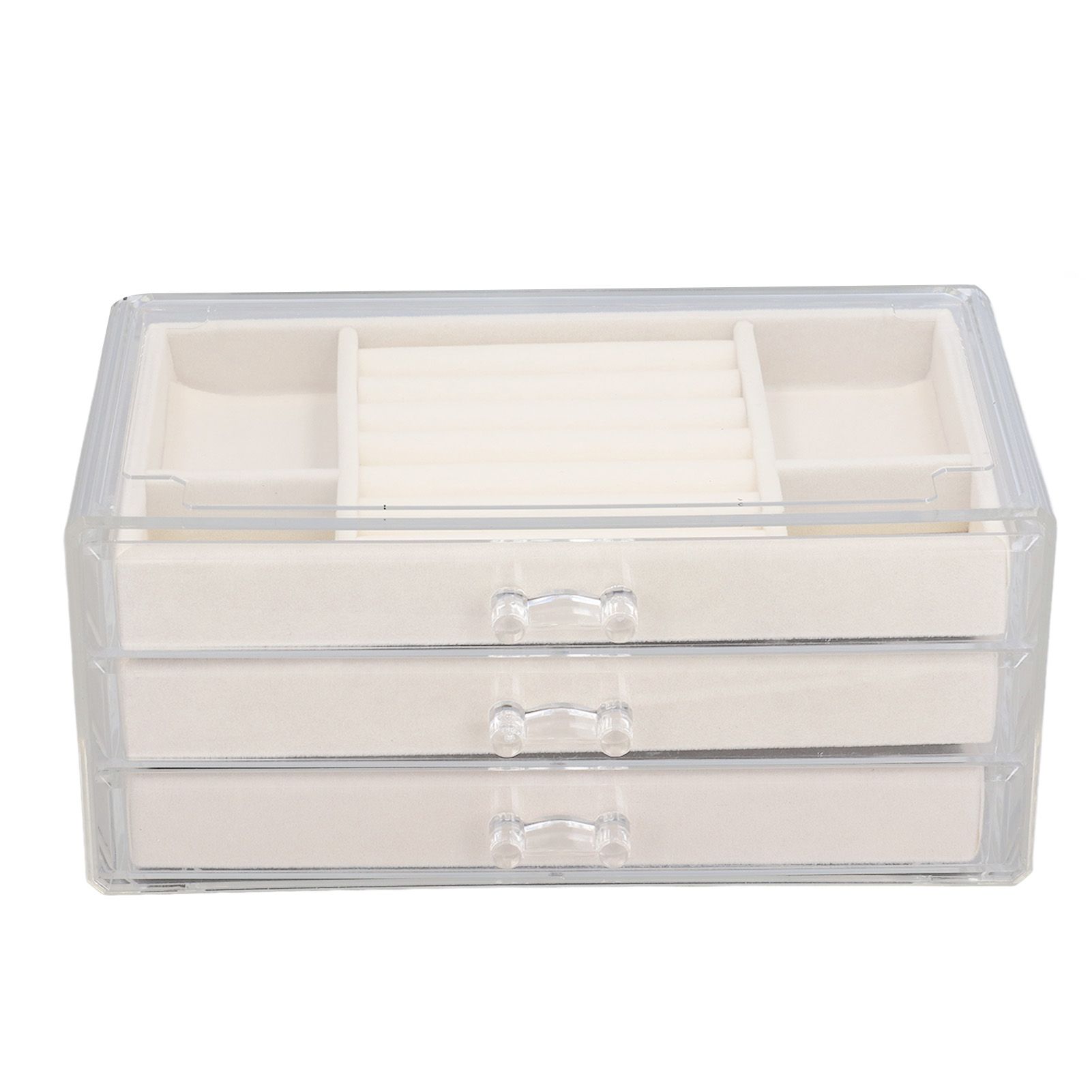 Acrylic Jewelry Organizer Clear Acrylic Beige Drawer Desk Storage Jewelry Box view 10