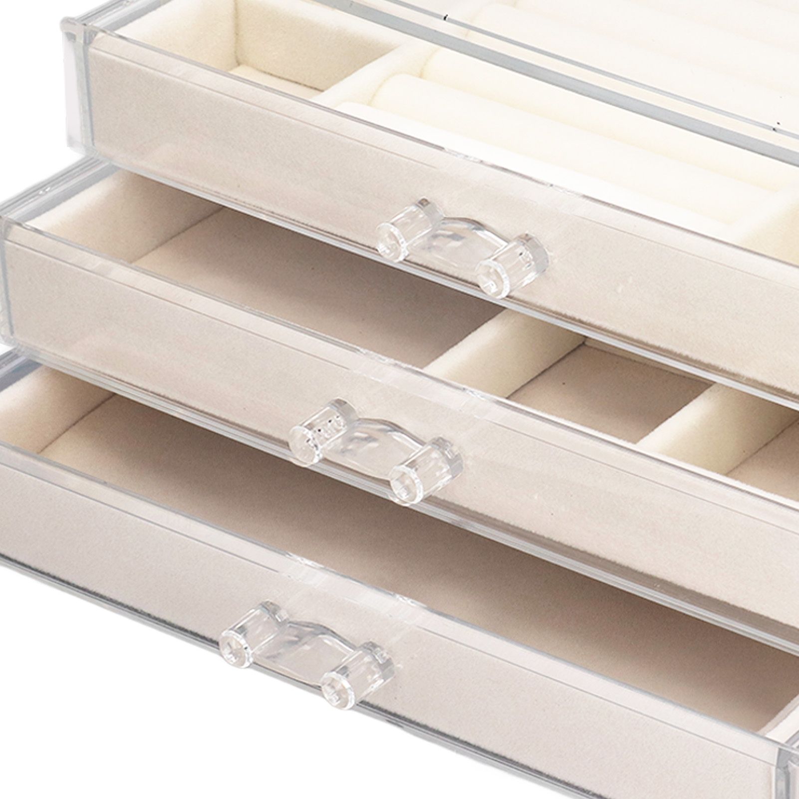 Acrylic Jewelry Organizer Clear Acrylic Beige Drawer Desk Storage Jewelry Box view 14