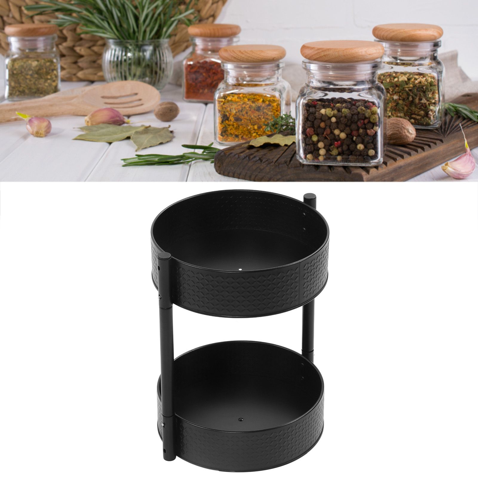Rotating Spice Rack Countertop Double Layer Multi Functional 360 Degree view 11