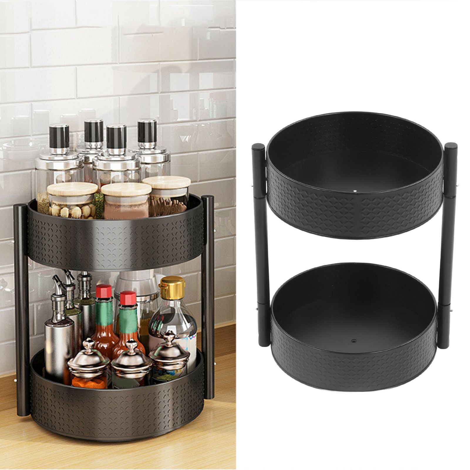 Rotating Spice Rack Countertop Double Layer Multi Functional 360 Degree view 12
