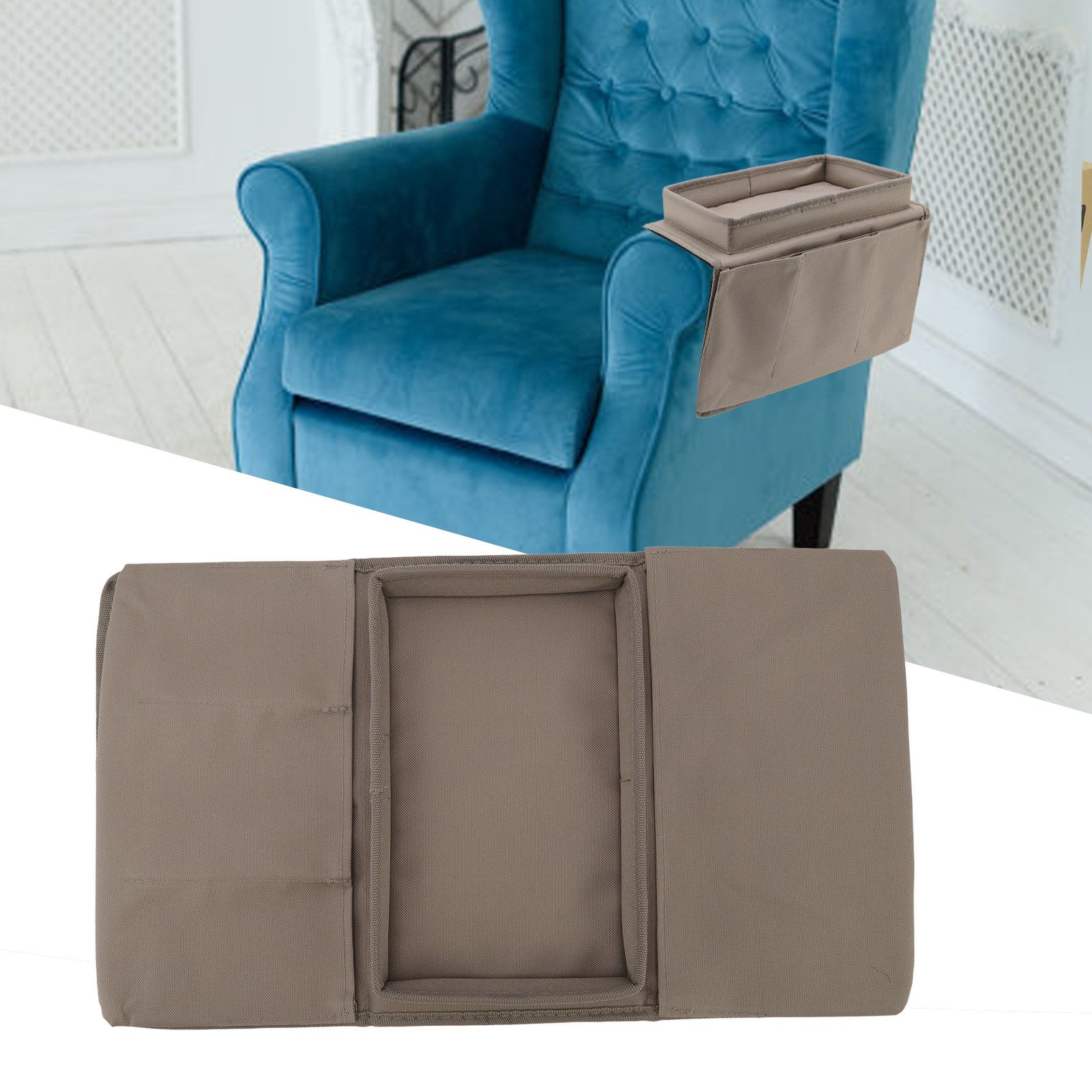 Sofa Tray Folding Arm Storage Holder Table 600D Oxford Cloth Side Pockets for view 12