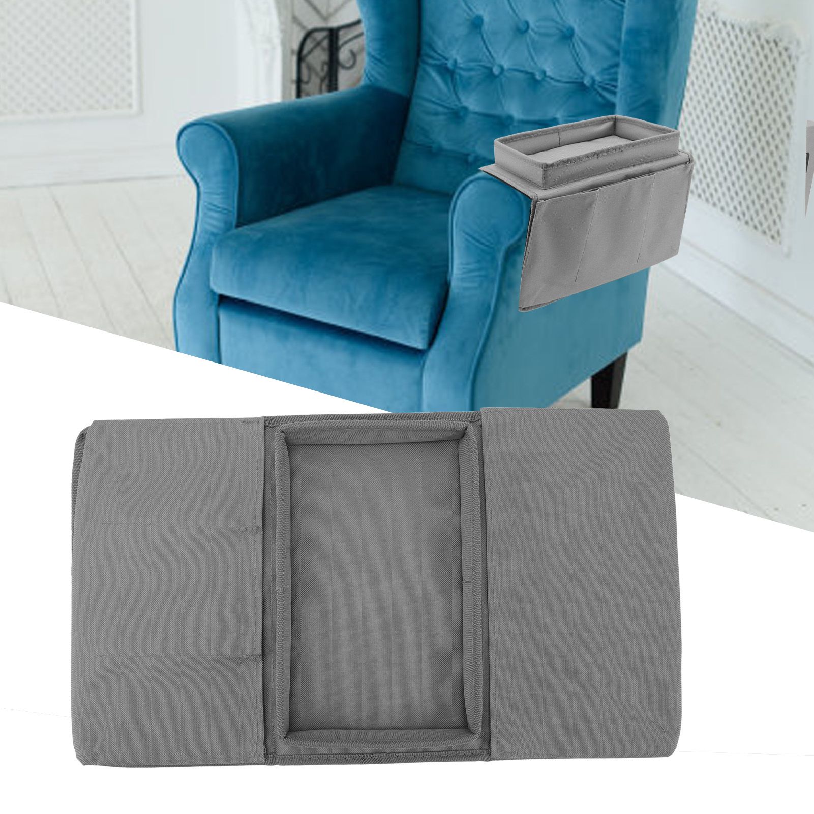 Sofa Tray Folding Arm Storage Holder Table 600D Oxford Cloth Side Pockets for view 12