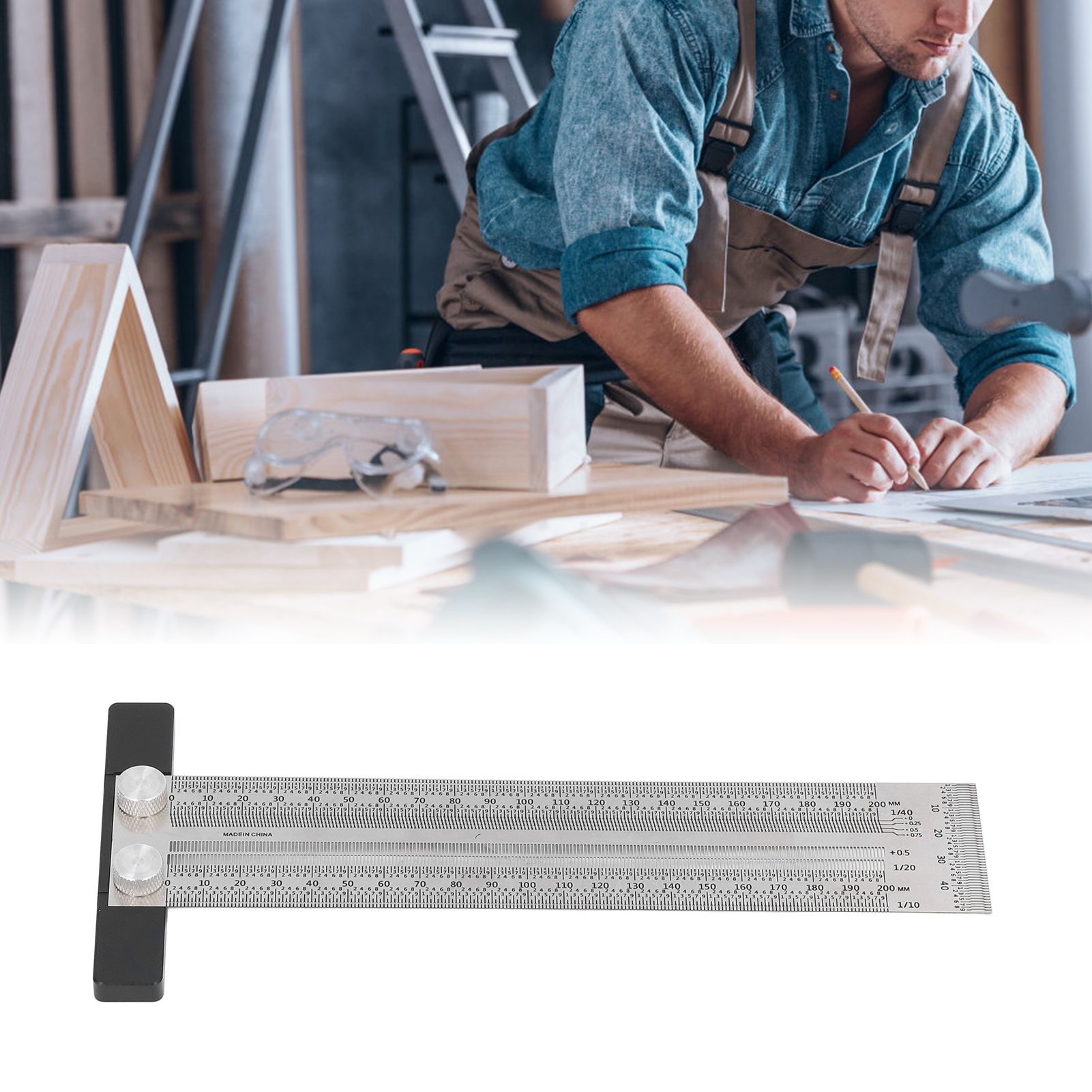 Woodworking Marking T Rulers Positioning Scribing Ruler Gauge Carpenter view 12