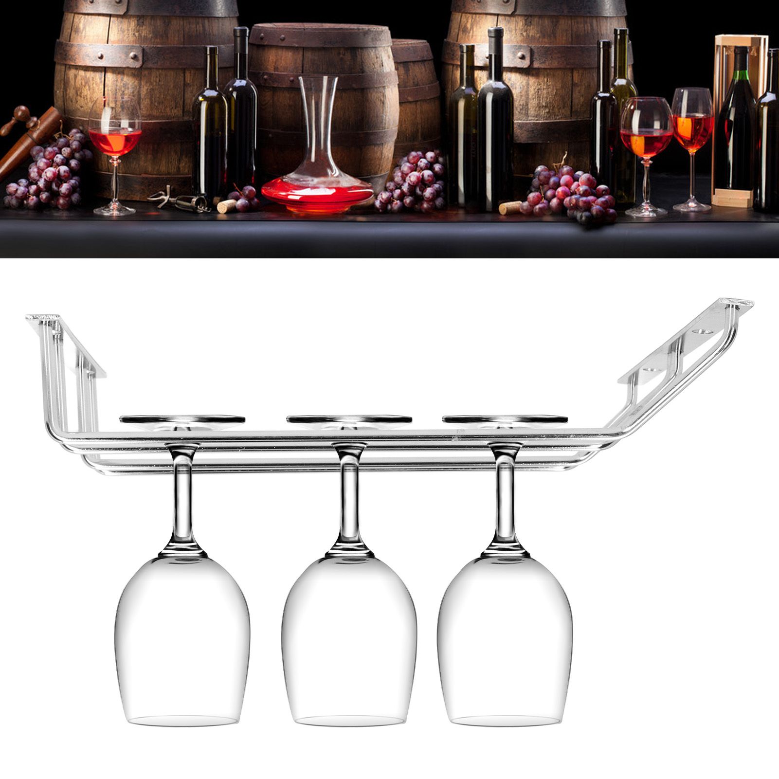 Stainless Steel Double Row Wine Glass Stemware Rack Hanging Stemware Holder view 11