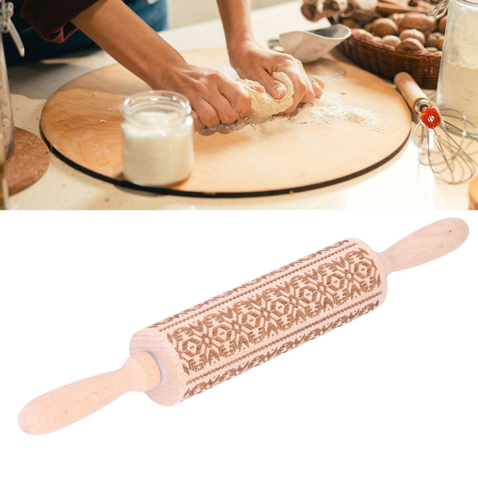 Embossed Rolling Pin 35cm 3D Pattern Highly Durable Moistureproof Safe Eco view 11