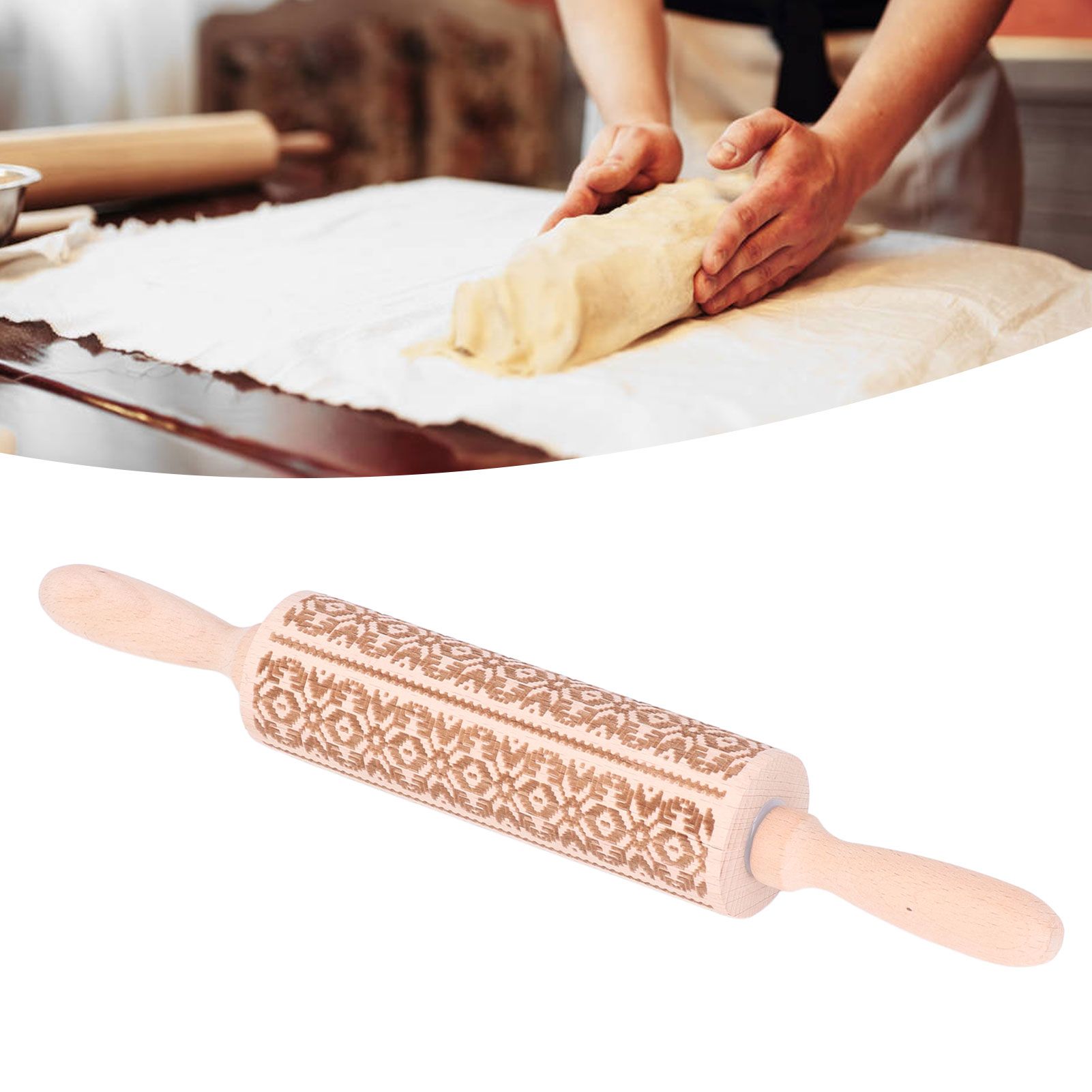Embossed Rolling Pin 35cm 3D Pattern Highly Durable Moistureproof Safe Eco view 12