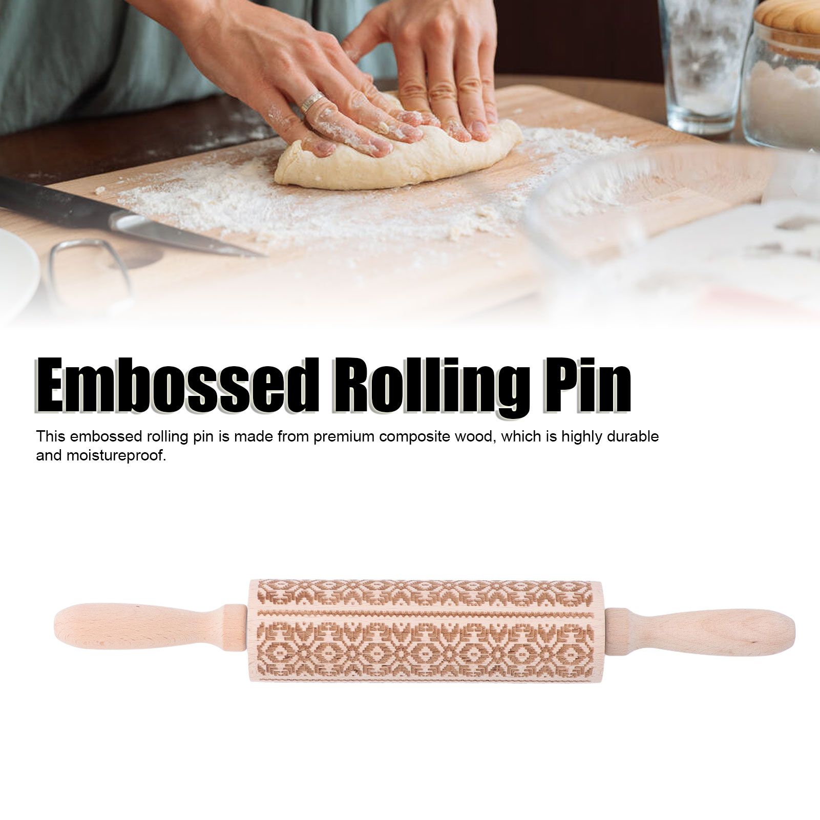Embossed Rolling Pin 35cm 3D Pattern Highly Durable Moistureproof Safe Eco view 14