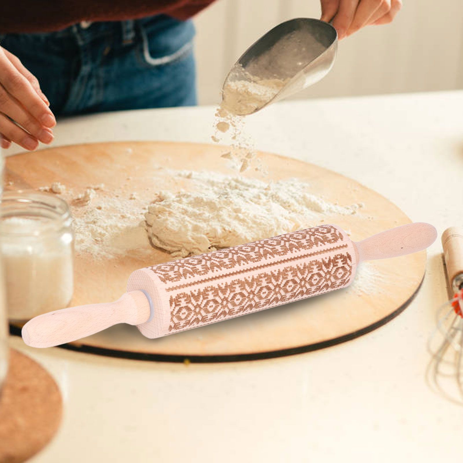 Embossed Rolling Pin 35cm 3D Pattern Highly Durable Moistureproof Safe Eco view 15