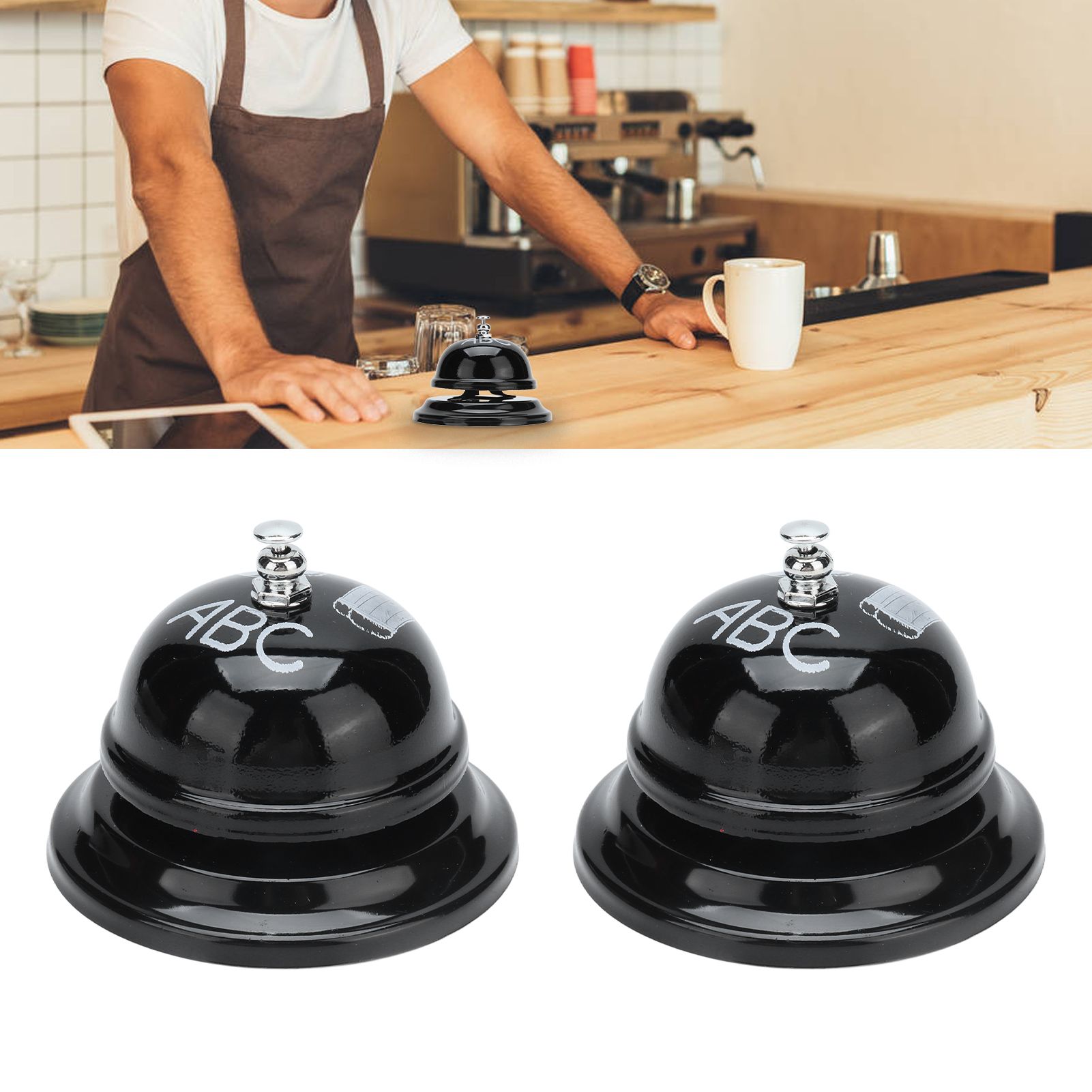 2Pcs Service Bell Exquisite Clear Sound Classic Shape Polishing Glossy Nonslip view 12