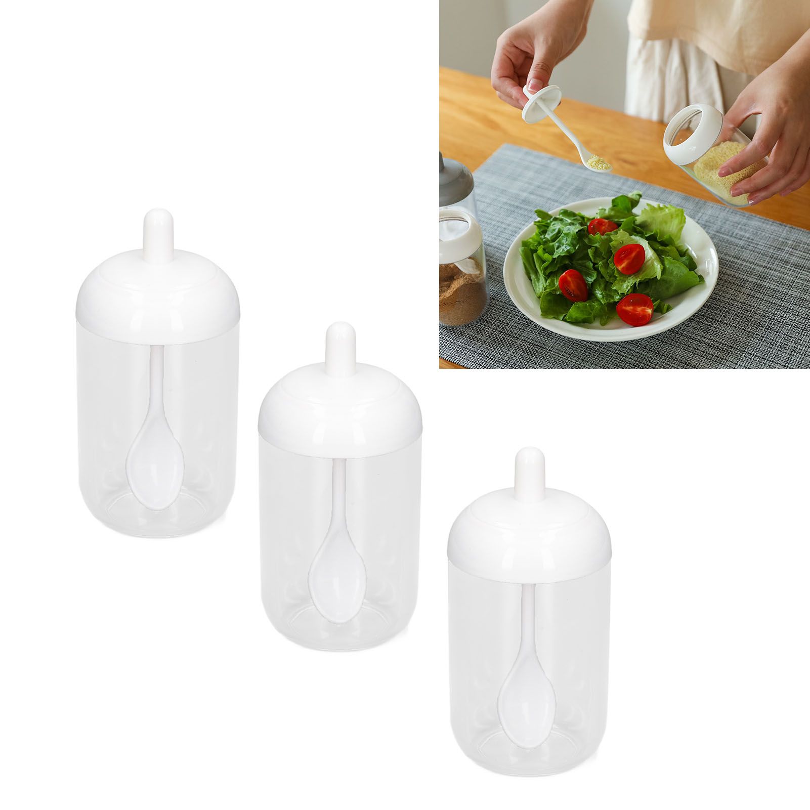 3PCS Seasoning Box with Spoon Transparent Spice Bottle Sealed Spice Container view 12
