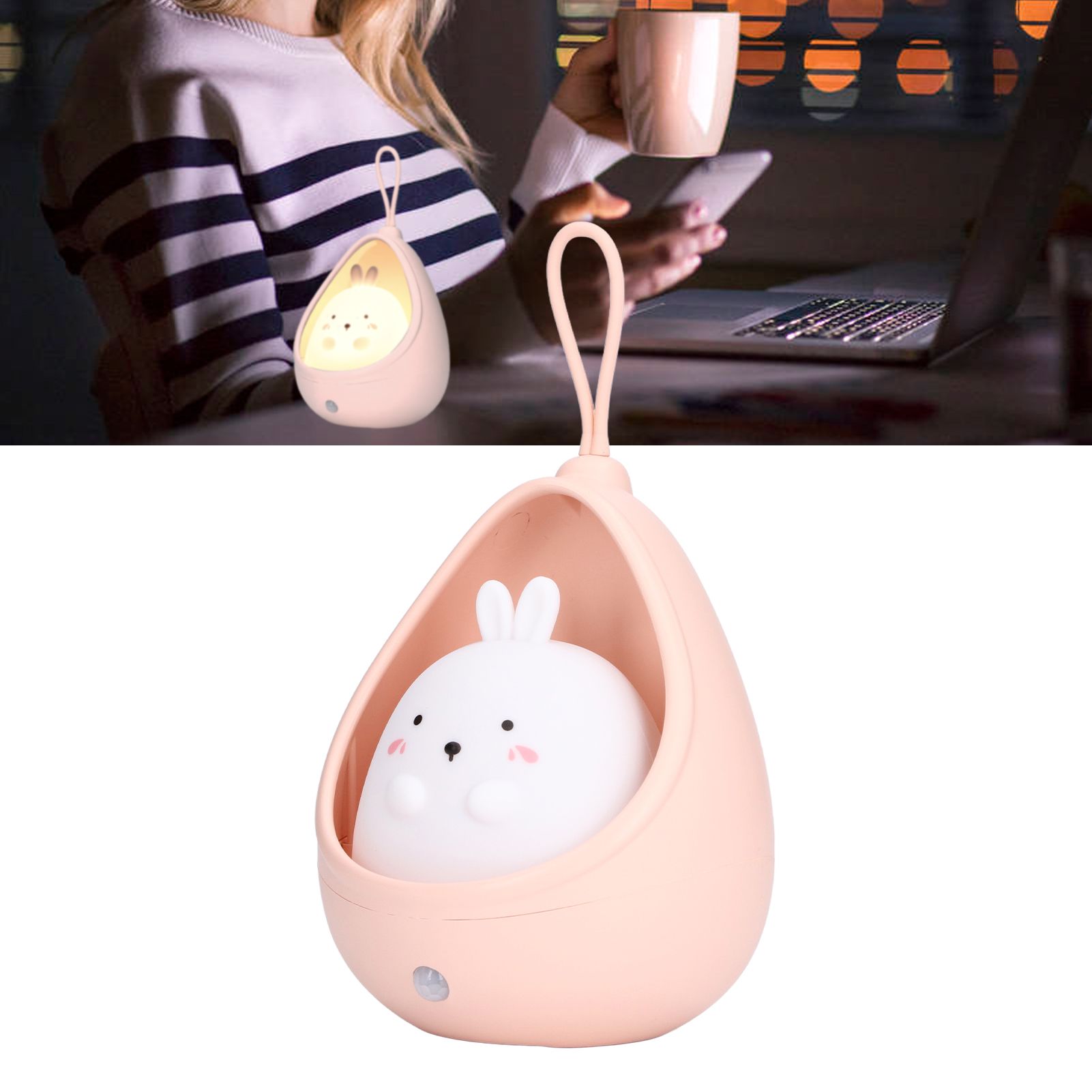 Night Light White Bunny Shape LED Kids Induction Night Lamp with USB Cable for view 11