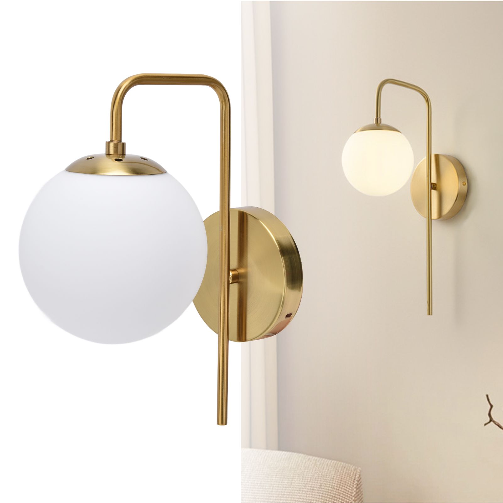 Nordic Modern E27 Glass Ball LED Wall Light Frosted Texture Round Bedroom Wall view 12