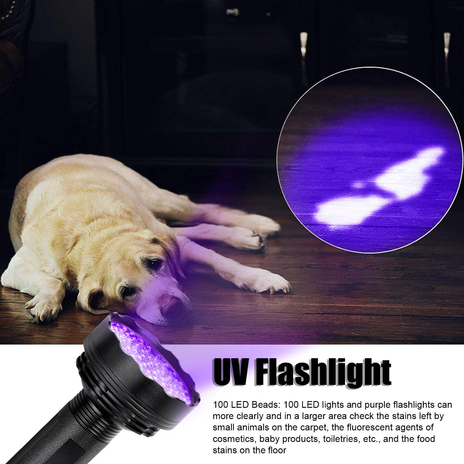 UV Flashlight 100 LED Beads 395nm Easy Use Excellent Performance Anti Slip view 14