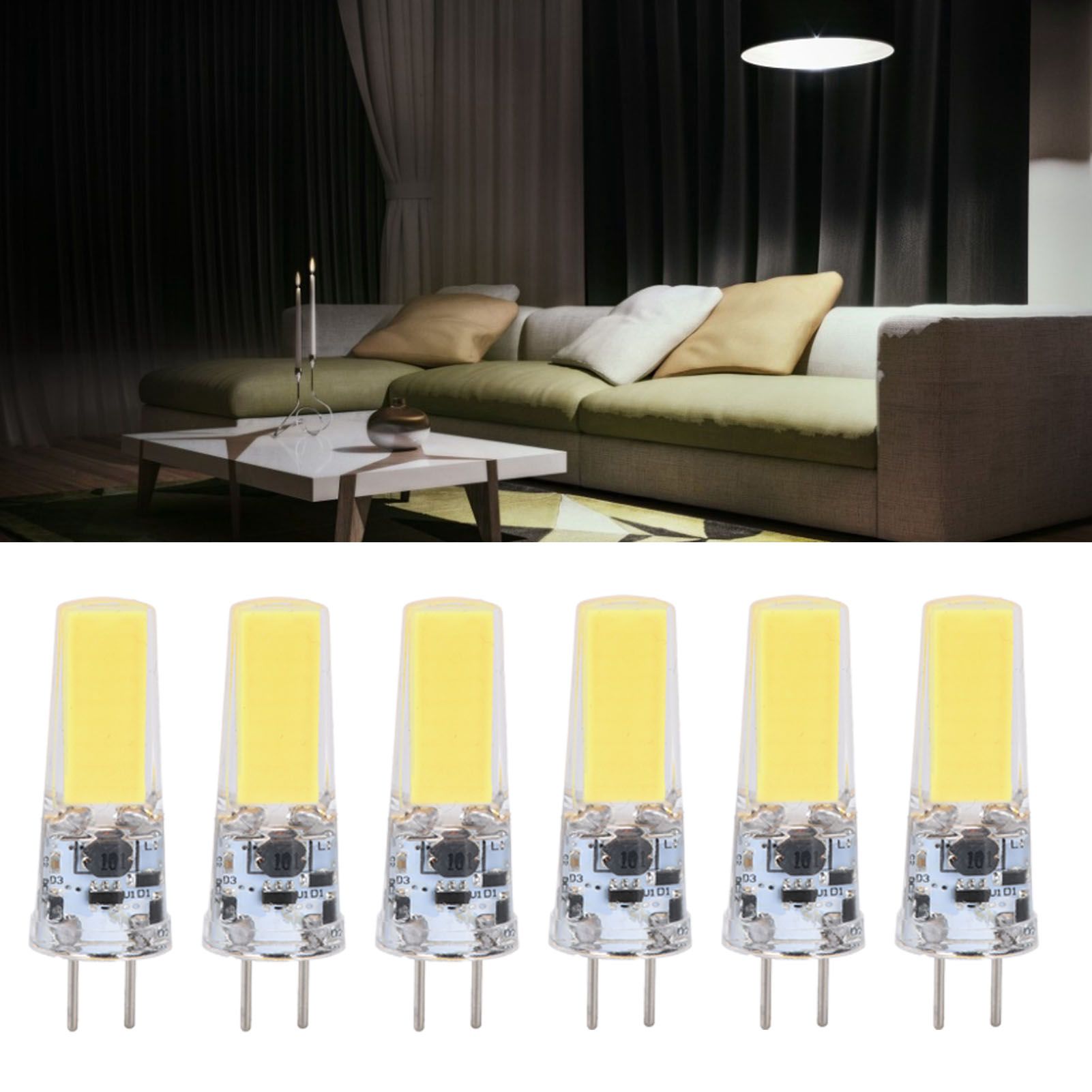 6PCS GY6.35 Bulb 5W COB Light Bulb 500lm Silicone Ceiling Lamp Bulb for Living view 12