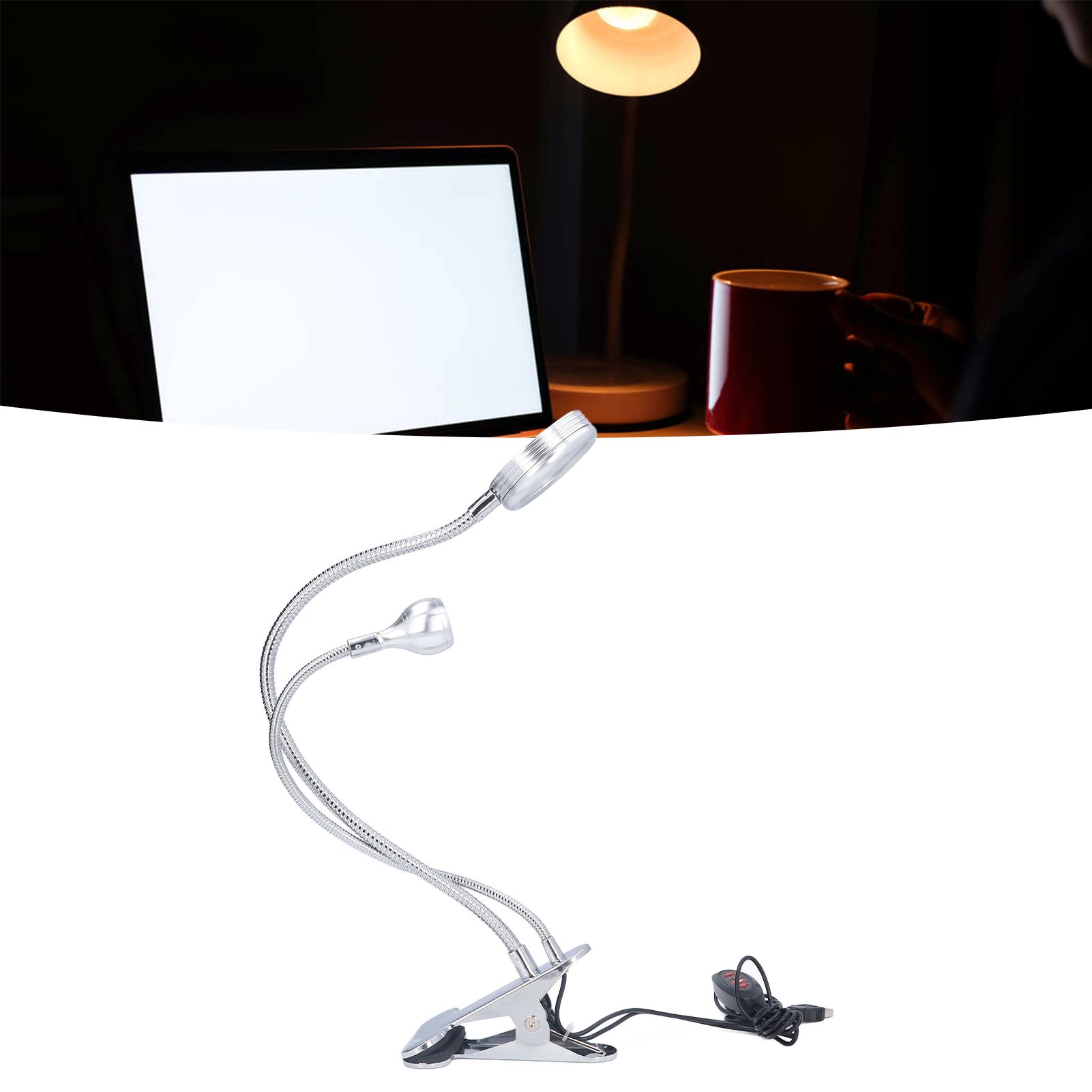 Clip Desk Lamp 10 Gear Adjustable LED Double Head Gooseneck Table Lamp Reading view 12