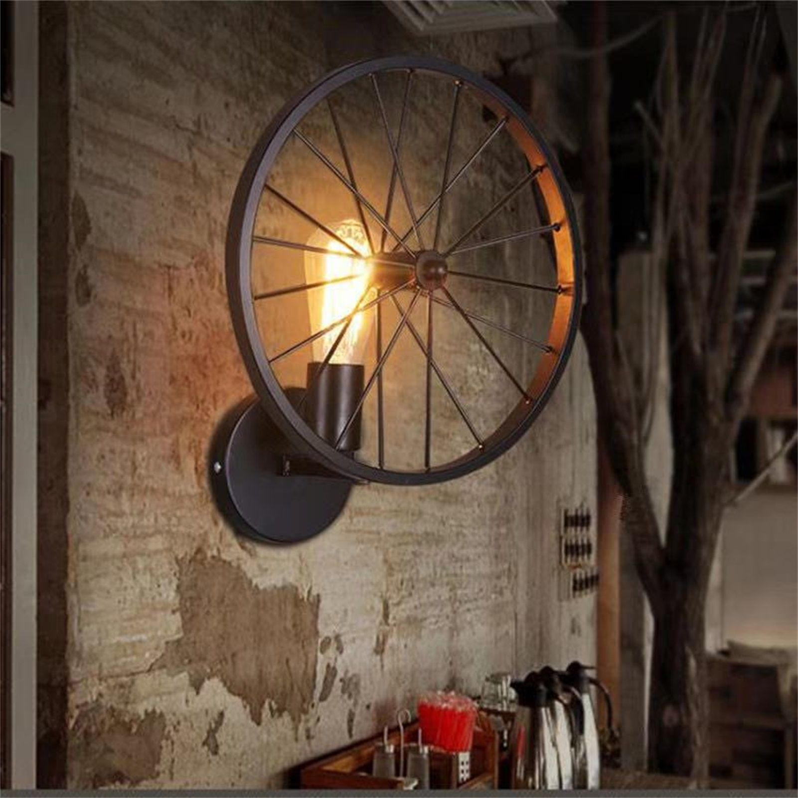 Wall Lamp Decorative Wheel Light Retro Industrial Style Iron for Balcony view 4