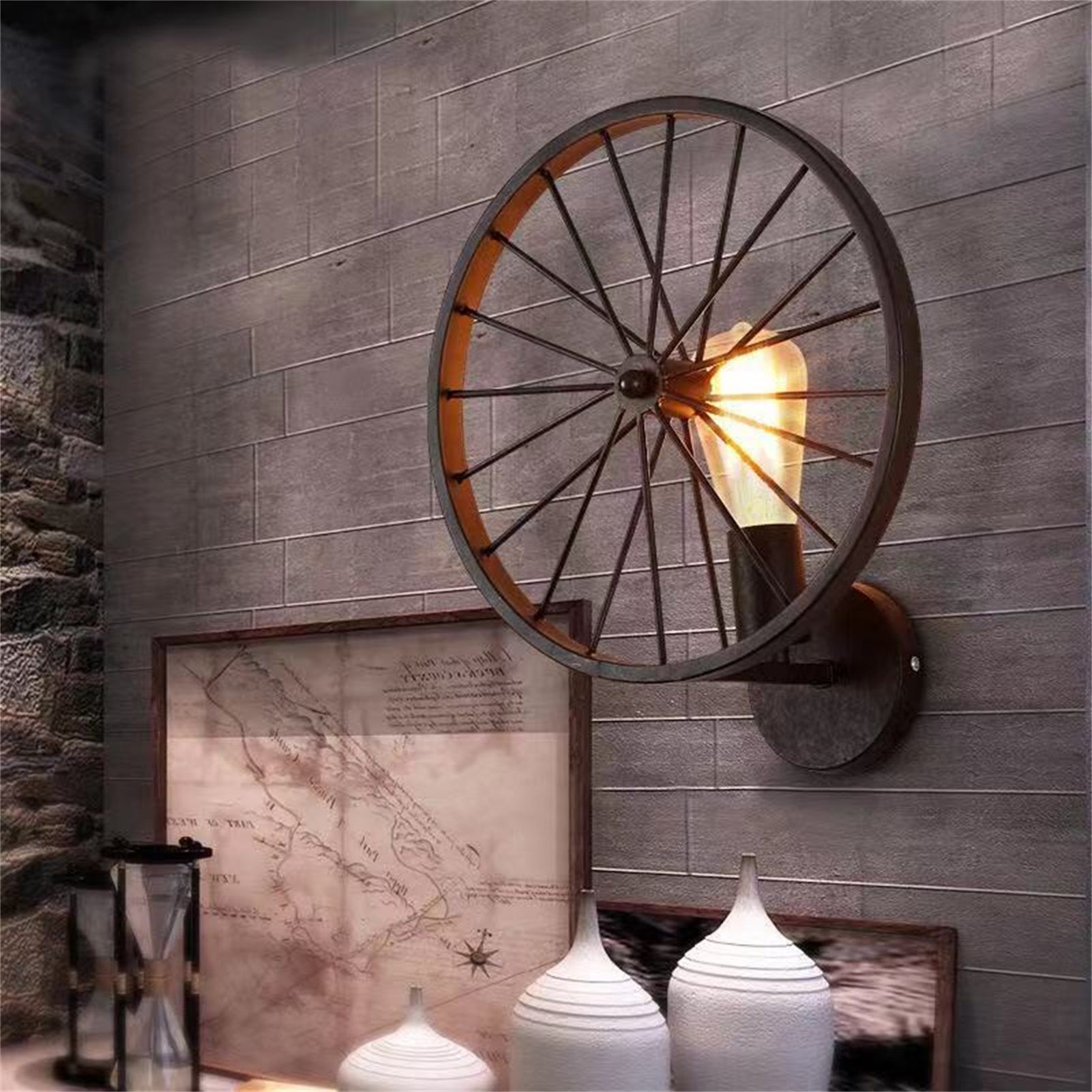 Wall Lamp Decorative Wheel Light Retro Industrial Style Iron for Balcony view 6