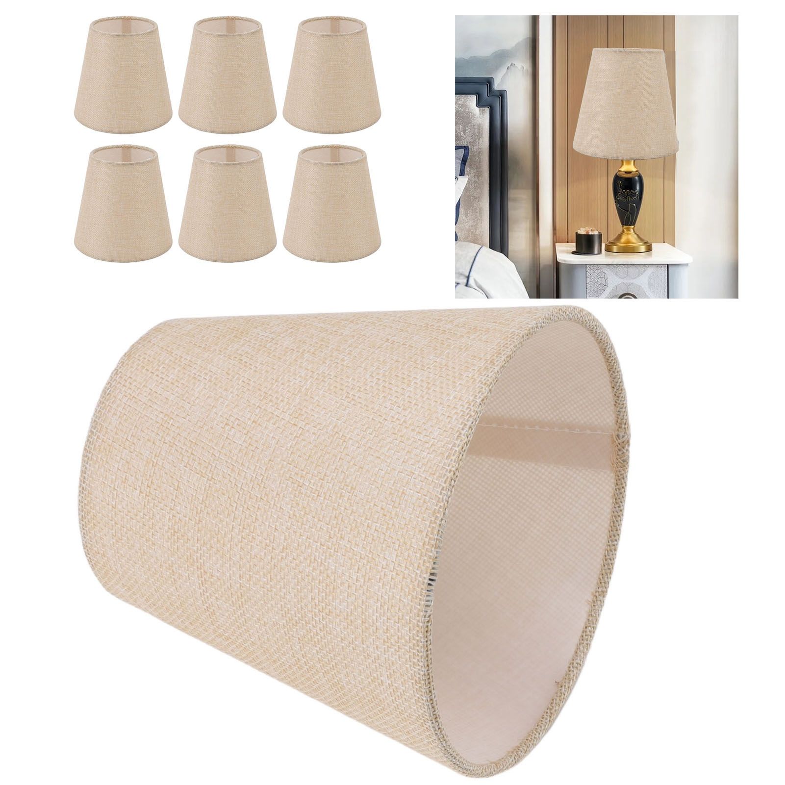 6PCS Linen Fabric Lamp Shade Cover Cylindrical Lampshade with Iron Support for view 11