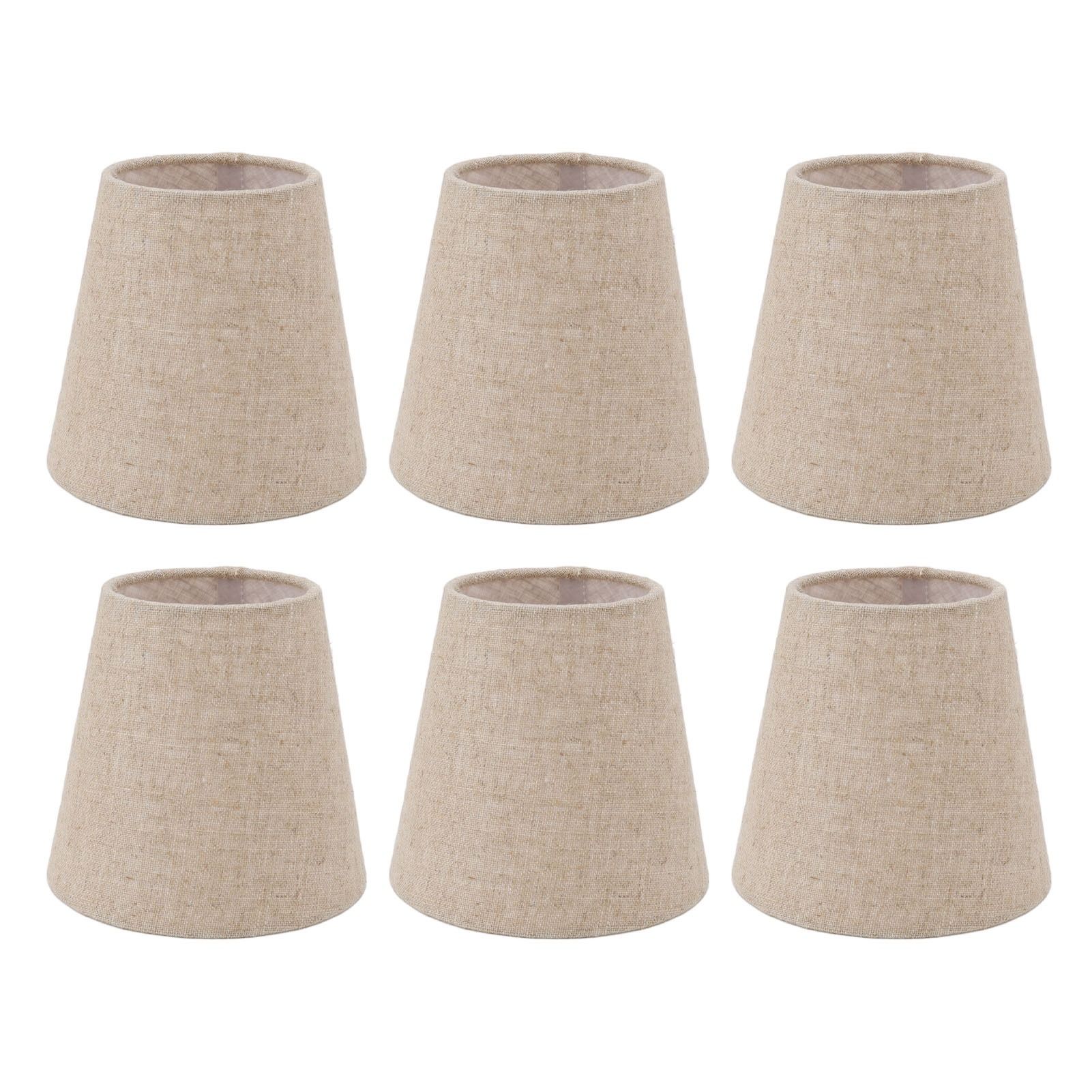 6Pcs Small Lamp Shade Clip On Drum Linen Fabric Lampshade for Candle Bulbs