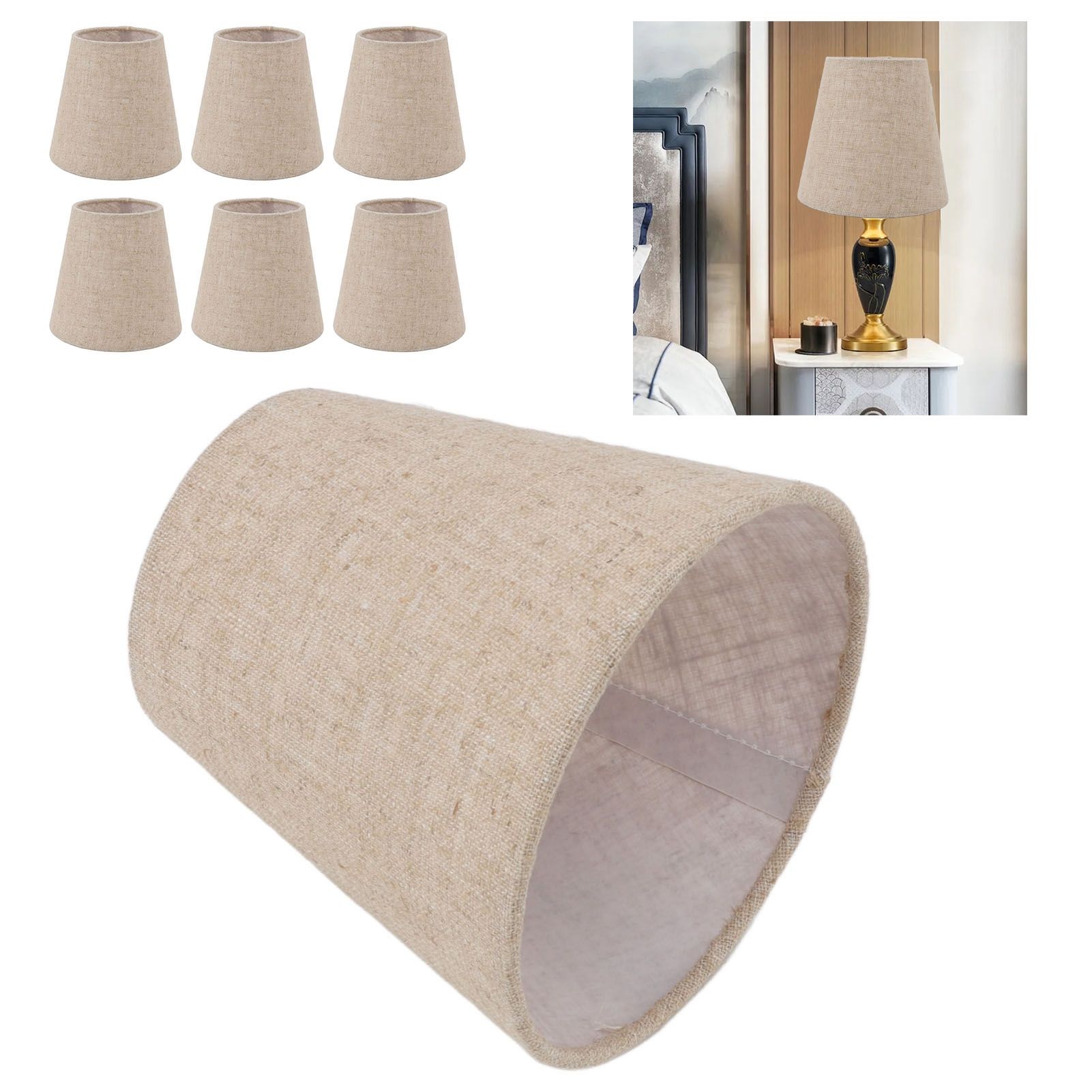 6Pcs Small Lamp Shade Clip On Drum Linen Fabric Lampshade for Candle Bulbs view 12