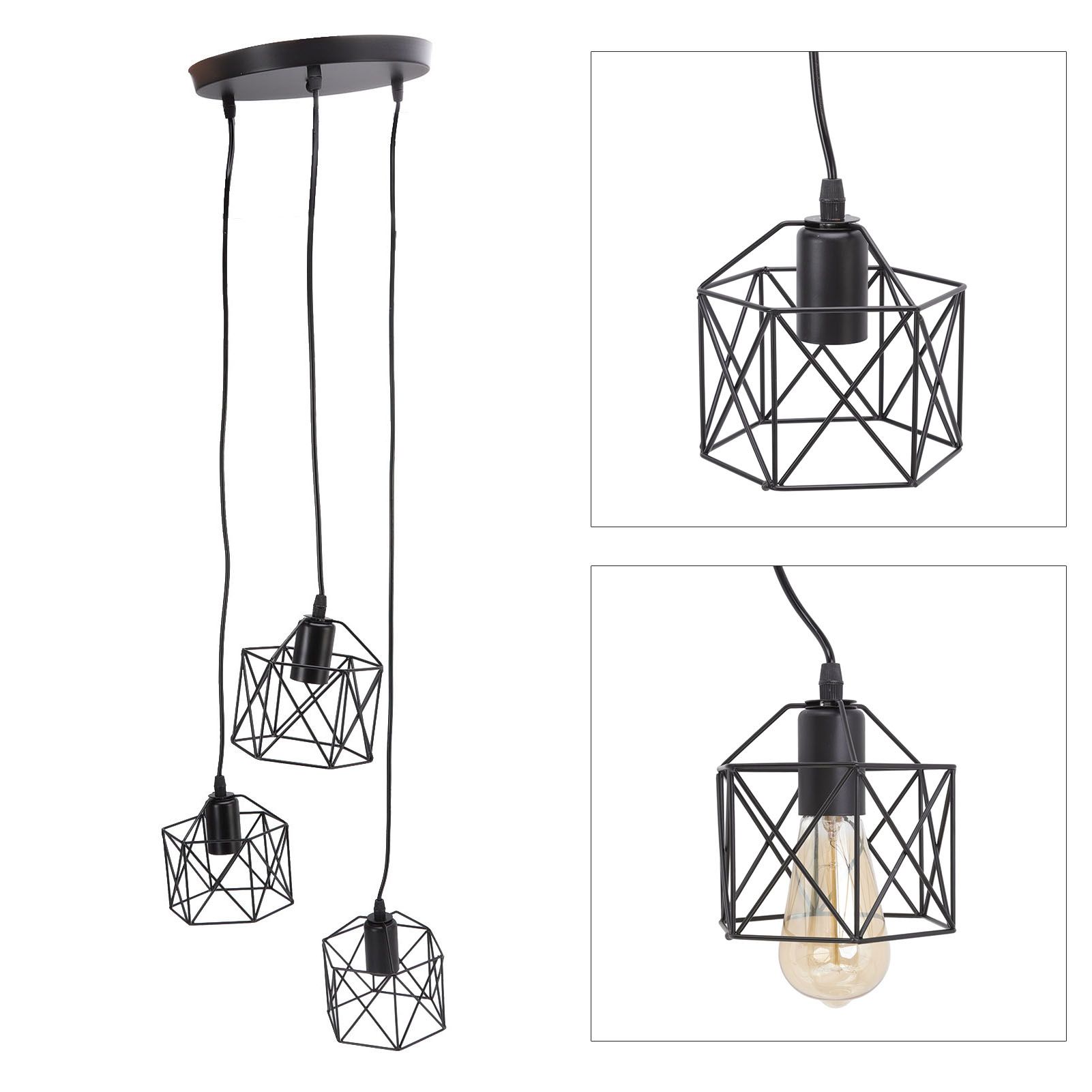 Antique Pendant Lampshade E27 3 Head Retro Unique Style Hanging Light Shade view 9